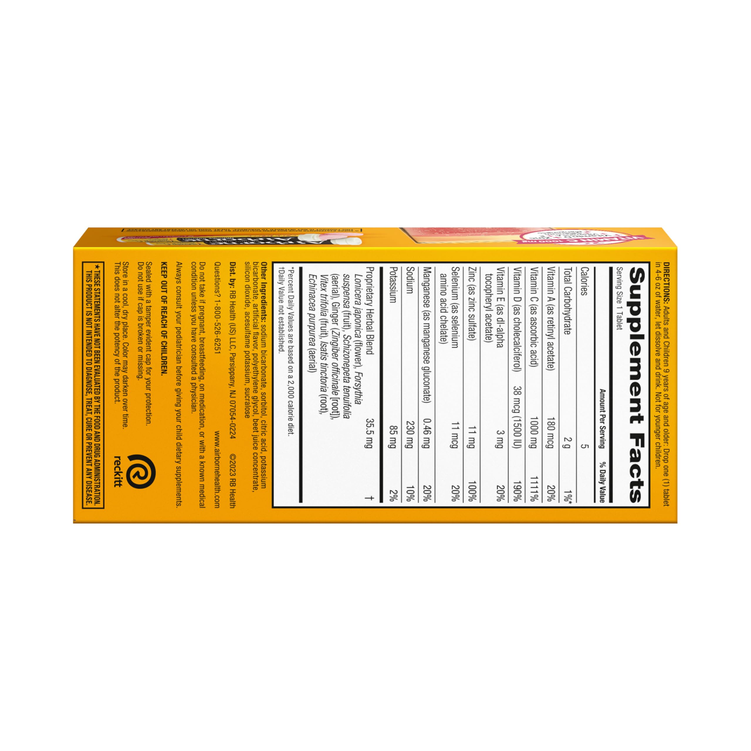 Vitamin C 1000mg (per serving) - Airborne Very Berry Effervescent Tablets (36 count in a box), Gluten-Free Immune Support Supplement, With Vitamins A C E, ZINC, Selenium, Echinacea & Ginger Airborne uk supplements