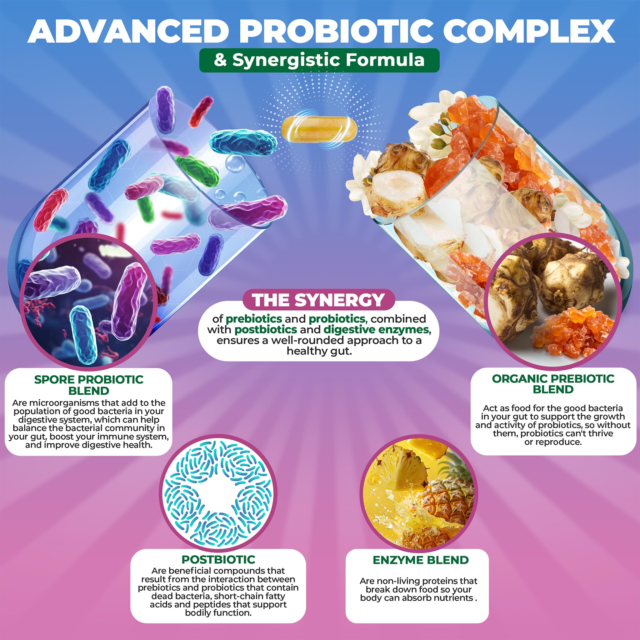 MoxyVites Spore Probiotic Complex - All In One Prebiotics and Probiotics for Digestive Health, Postbiotic, Digestive Enzymes Daily Supplement - Spore Based Probiotic for Women & Men MoxyVites uk supplements