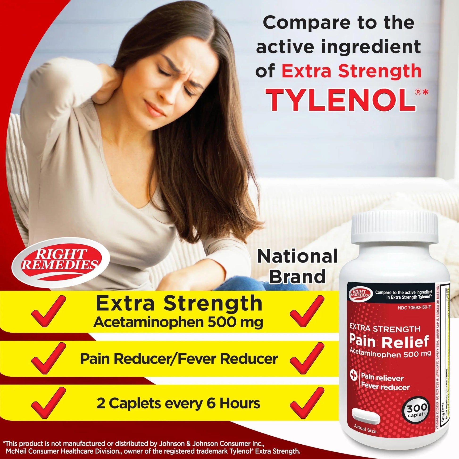RIGHT REMEDIES Extra Strength Pain Relief, Acetaminophen 500 mg Caplets, Pain Reliever & Fever Reducer, Value Pack (300 Count), Compare to the Active Ingredient in Extra Strength Tylenol® RIGHT REMEDIES uk supplements