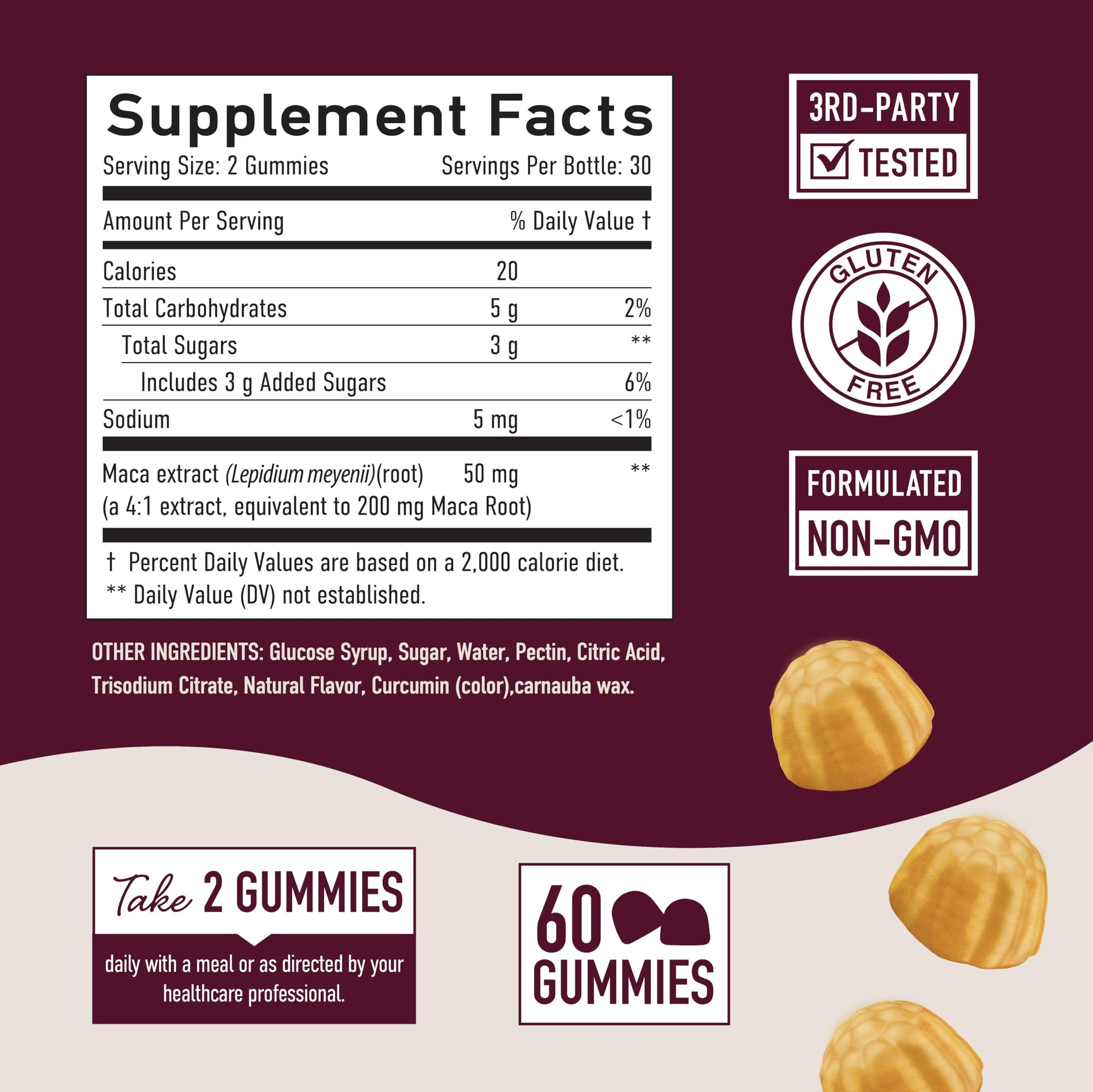 Maca Root Gummies with Natural Peach Flavor | Drive, Performance & Energy Support | Hormone Balance for Women and Men | Herbal Supplements 200MG Extra Strength | Vegetarian, Non-GMO | 60 Gummies SMNutrition uk supplements