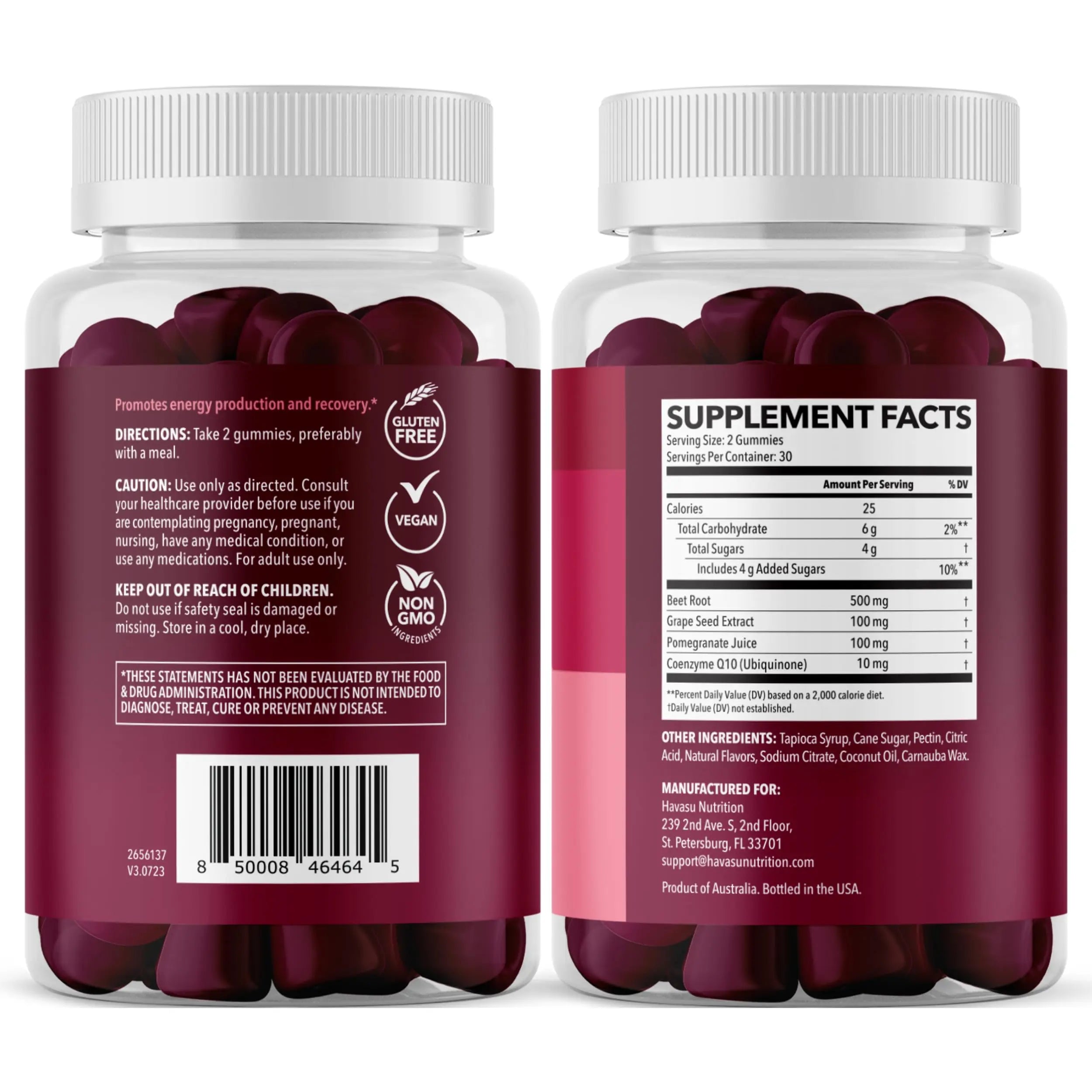 Beet Root Gummies with COQ10 & Pomegranate - Nitric Oxide Supplement for Men and Women - Beetroot for Endurance, Performance, Recovery - Vegan, Non-GMO, Gluten Free HAVASU NUTRITION uk supplements