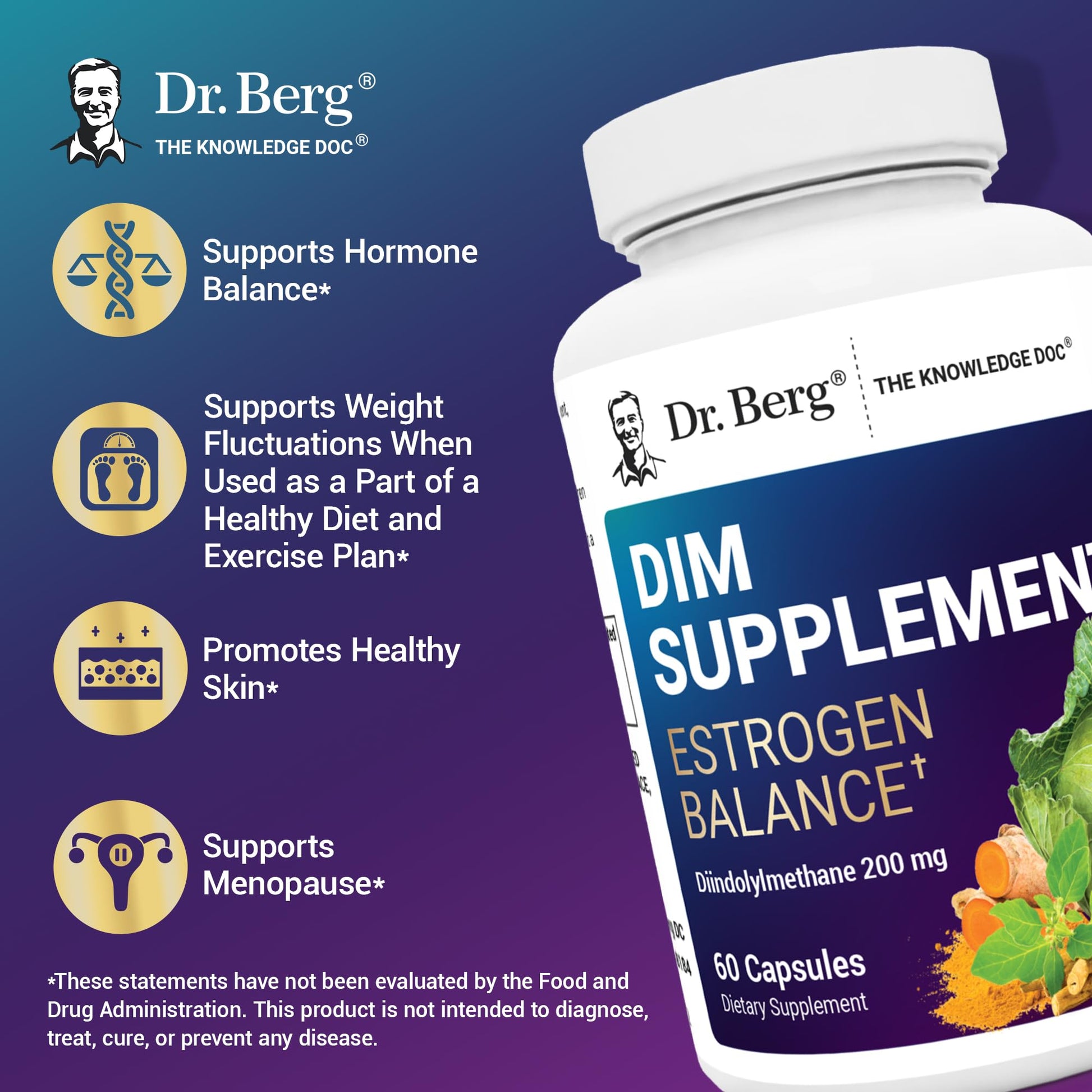 Dr. Berg DIM Supplement Estrogen Balance - Original Estrogen Supplement for Women with Diindolylmethane for Menstrual Symptoms & Menopause Relief & Black Pepper for Enhanced Absorption - 60 Capsules Dr. Berg Nutritionals uk supplements