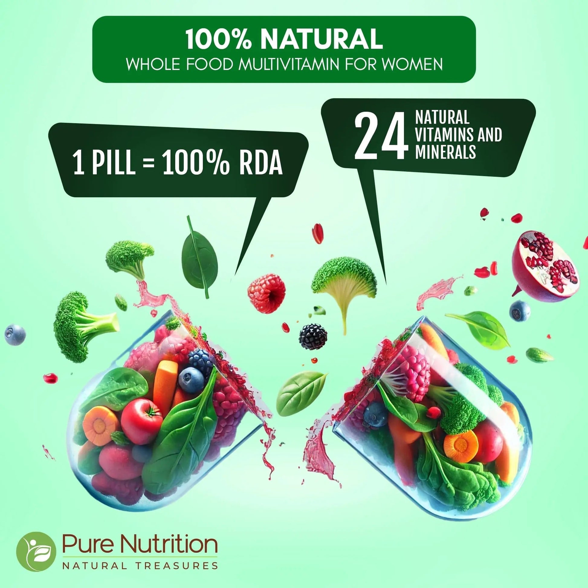 Pure Nutrition Whole Food Multivitamin for Women | 60 Tabs | One-A-Day | 100% RDA | 24 Natural Vitamins and Minerals | PURE NUTRITION NATURAL TREASURES uk supplements
