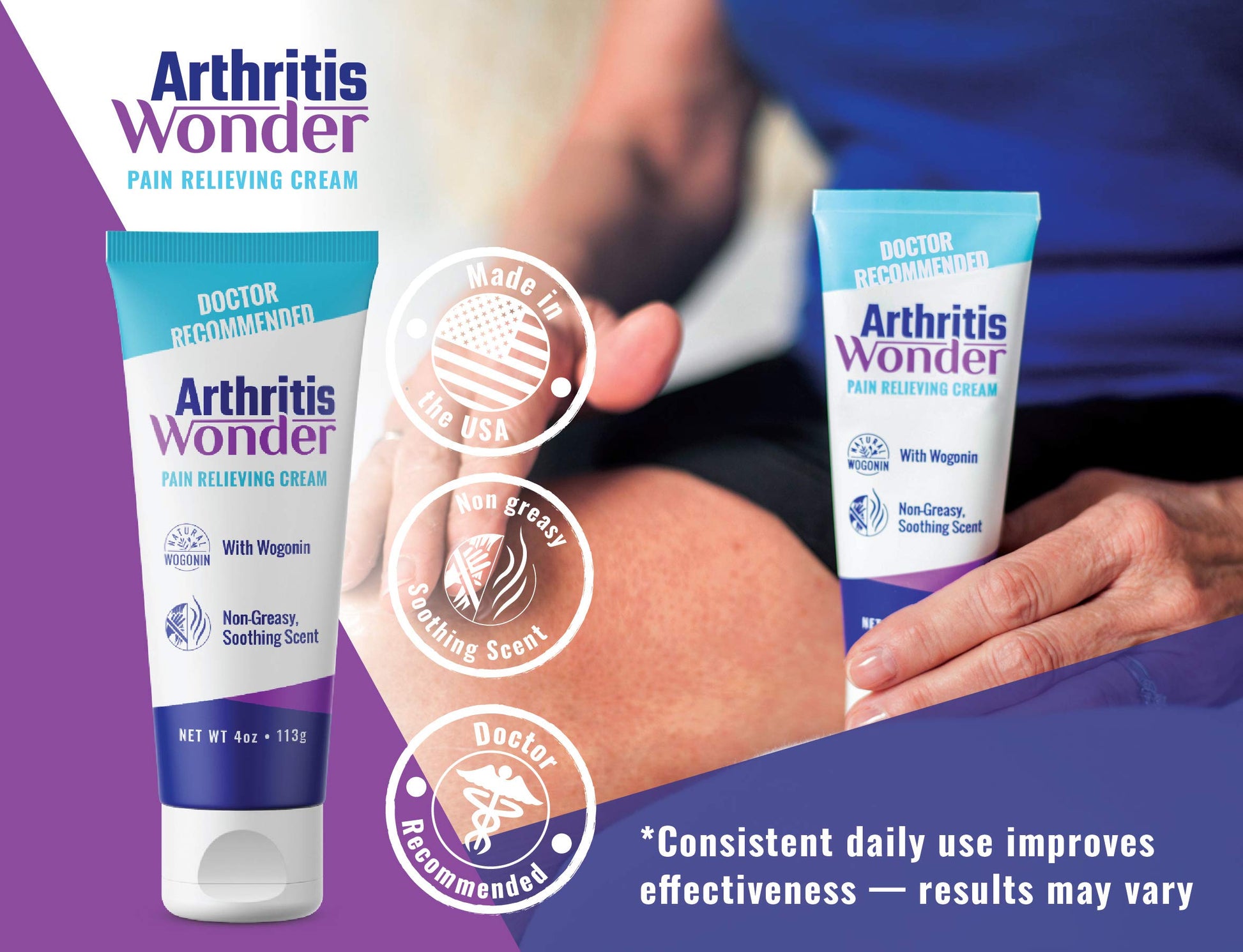 Arthritis Wonder Pain Relief Cream, 4 oz – Arthritis Pain Relief Cream for Hand, Knee, Foot and Wrist Joints – Fast-Acting, Deep Penetrating, Non-Greasy Formula with Natural Wogonin - 2 Pack Arthritis Wonder uk supplements