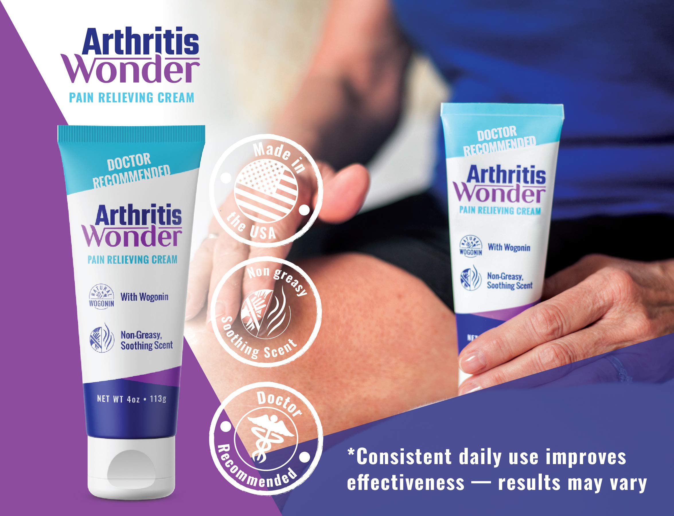 Arthritis Wonder Pain Relief Cream, 4 oz – Arthritis Pain Relief Cream for Hand, Knee, Foot and Wrist Joints – Fast-Acting, Deep Penetrating, Non-Greasy Formula with Natural Wogonin - 2 Pack Arthritis Wonder uk supplements