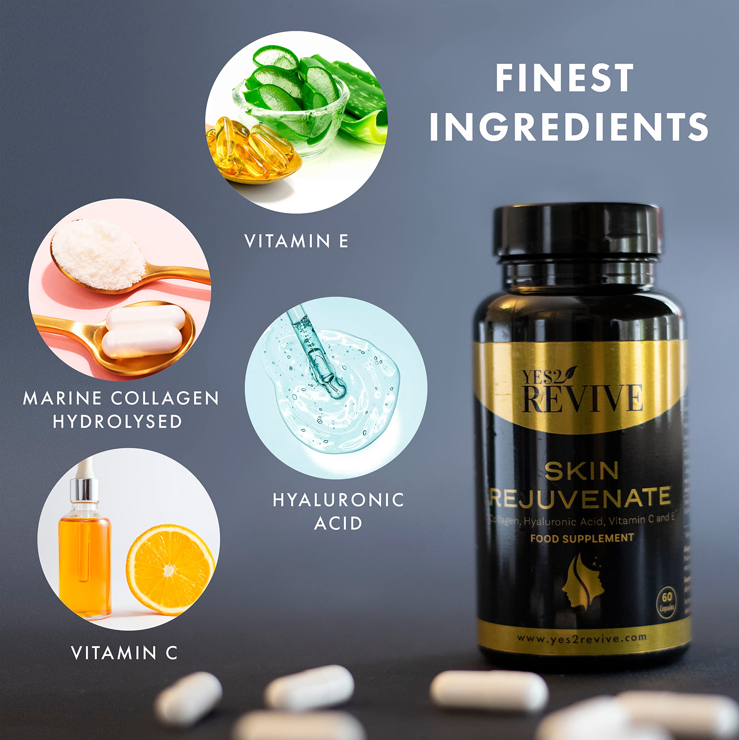YES2 REVIVE Marine Collagen Capsules - Enhanced with Hyaluronic Acid Vitamin C & E Skin Rejuvenate YES2 REVIVE uk supplements
