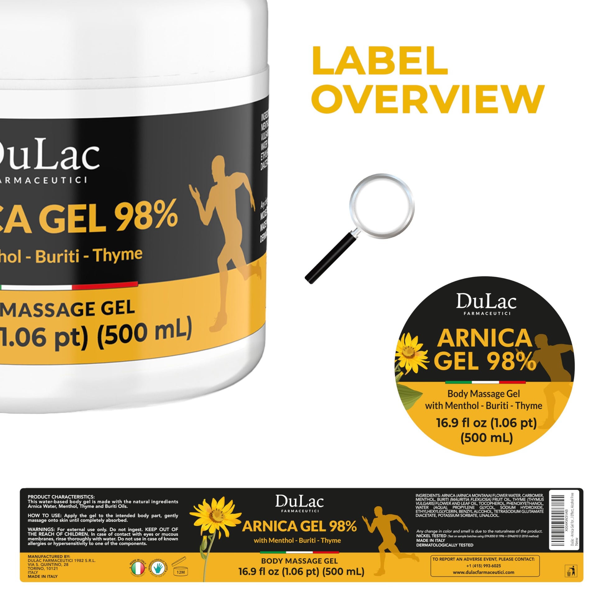 Dulac Arnica Body Massage Gel – Water-Based Cosmetic Massage Gel with Arnica Montana, Fast-Absorbing Lightweight Texture, Non-Greasy Feel, Dermatologically Tested, 16.9 fl oz DULÀC FARMACEUTICI 1982 uk supplements