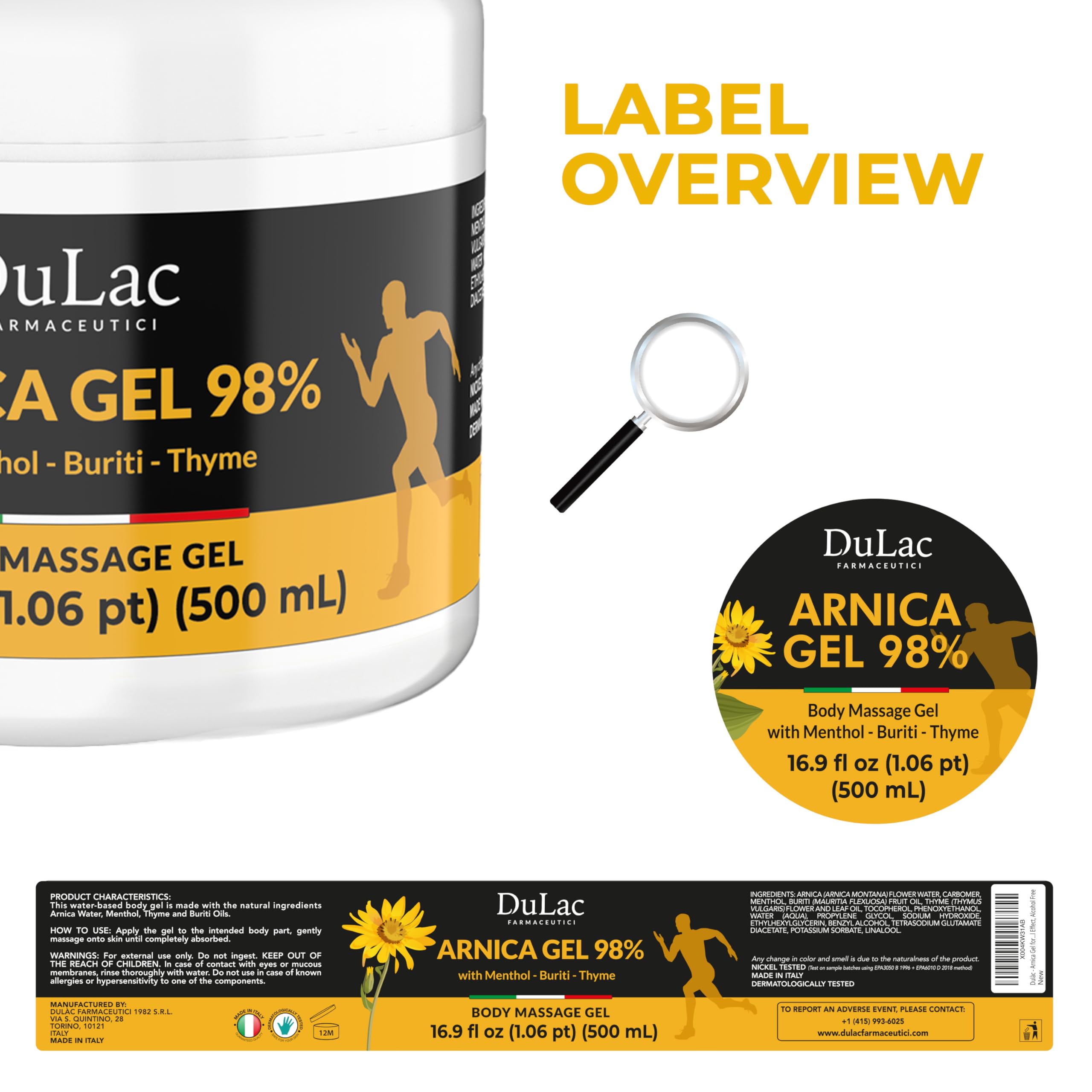 Dulac Arnica Body Massage Gel – Water-Based Cosmetic Massage Gel with Arnica Montana, Fast-Absorbing Lightweight Texture, Non-Greasy Feel, Dermatologically Tested, 16.9 fl oz DULÀC FARMACEUTICI 1982 uk supplements