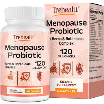 Menopause supplements for women, 120 Billion CFU Probiotic, 13-in-1 Herbs & Botanicals Complex, for Hormone Menopause, Hot Flashes, Night Sweats, Mood Swings, Sleep Disturbances, Vegan, 60 Capsules Trehealtt uk supplements