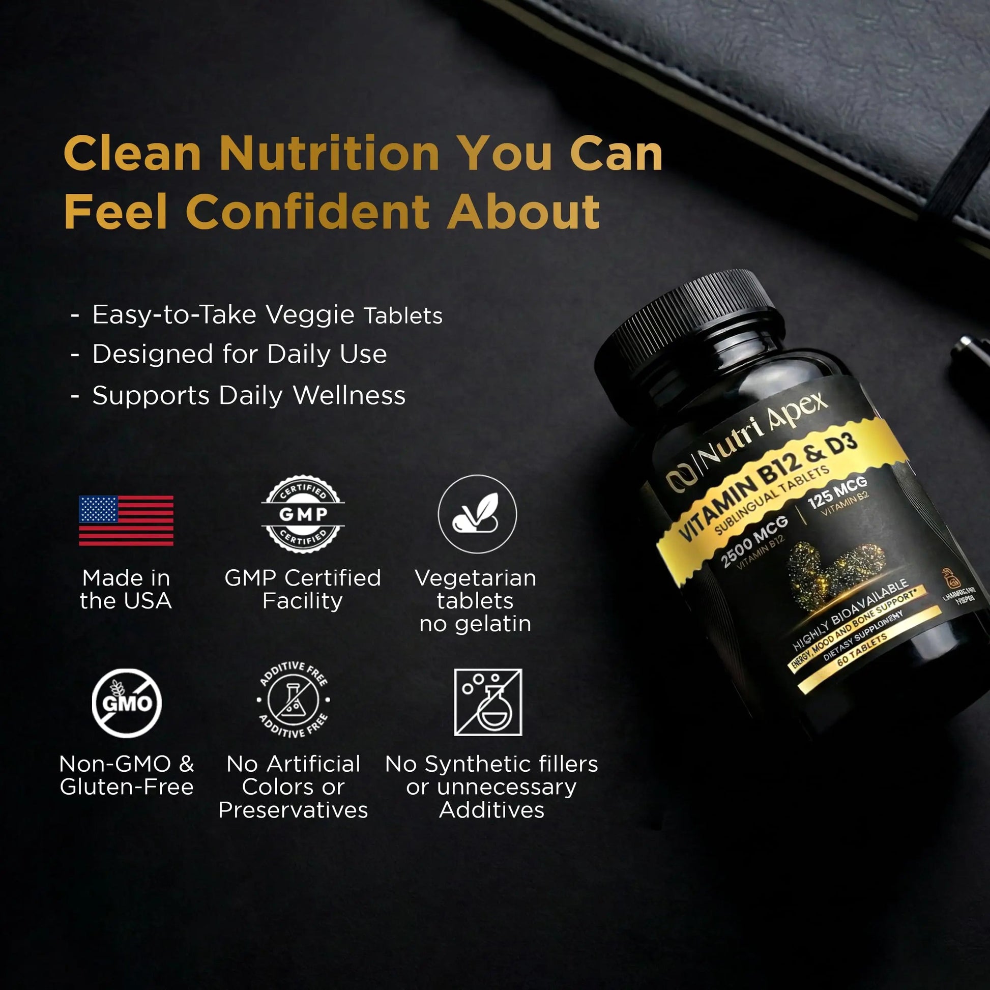 Nutri Apex Vitamin B12 & D3 Sublingual Tablets - 2500 mcg B12 & 125 mcg (5000 IU) D3 - Highly Bioavailable for Energy, Mood & Bone Health - Lab-Tested Nutri Apex uk supplements