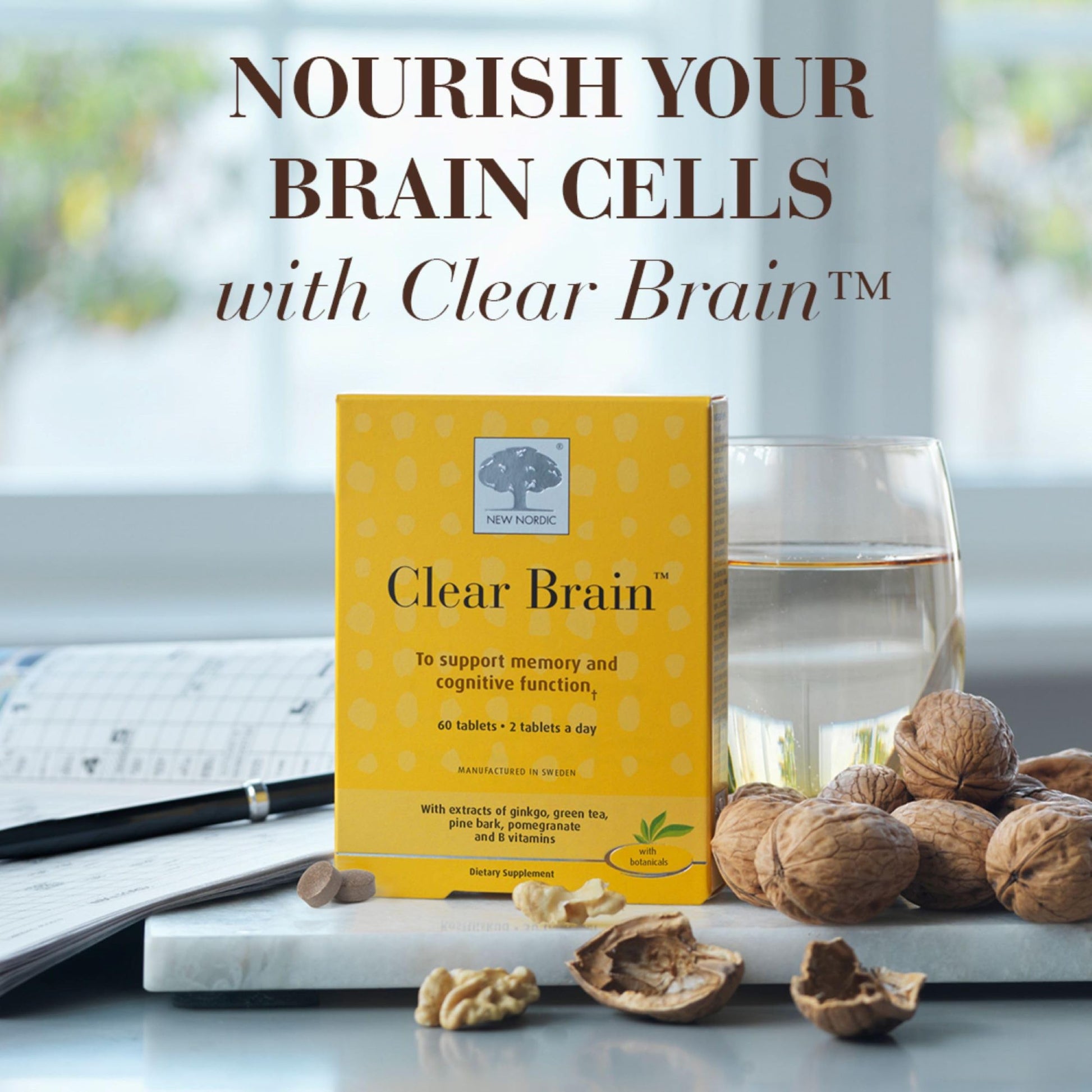 New Nordic Clear Brain Tablets, Supports Normal Cognitive Health and Memory, with Green Tea and Walnut, Swedish Made, 60 Count (Pack of 1) NEW NORDIC uk supplements
