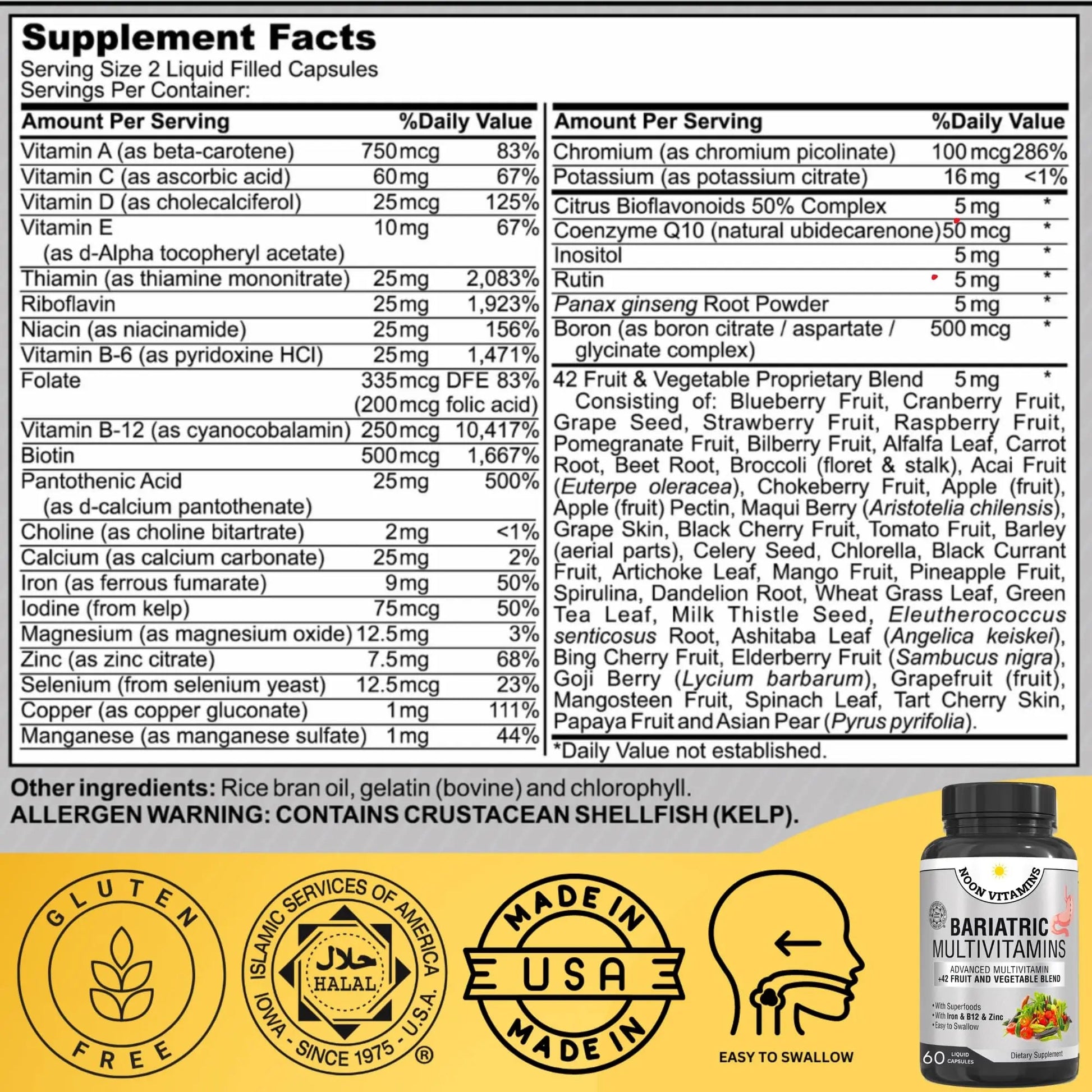 Bariatric Multivitamin with Iron for Women & Men - All-in-One 42 Superfood Blend for Energy & Immune Support - Post-Surgery Recovery NOON VITAMINS uk supplements