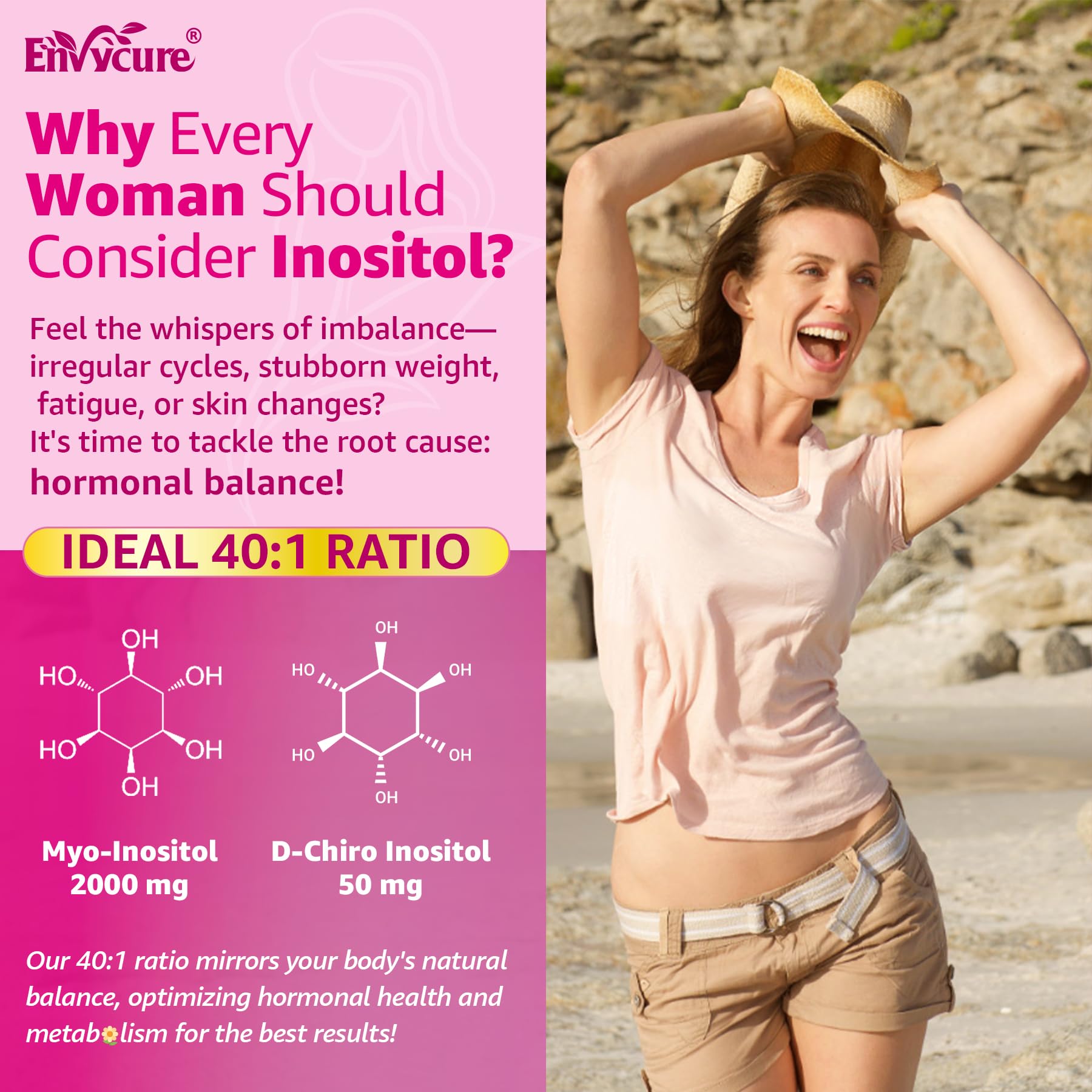 Myo-Inositol & D-Chiro Ideal 40:1, Inositol + Omega-3(3:1) Gummies, Hormone Balance for Women | Sugar Free Inositol Gummies w/Omega 3 DHA:EPA (3:1), Inositol Supplement for Cycle Health, Vegan, 60 Ct EnvyCure uk supplements