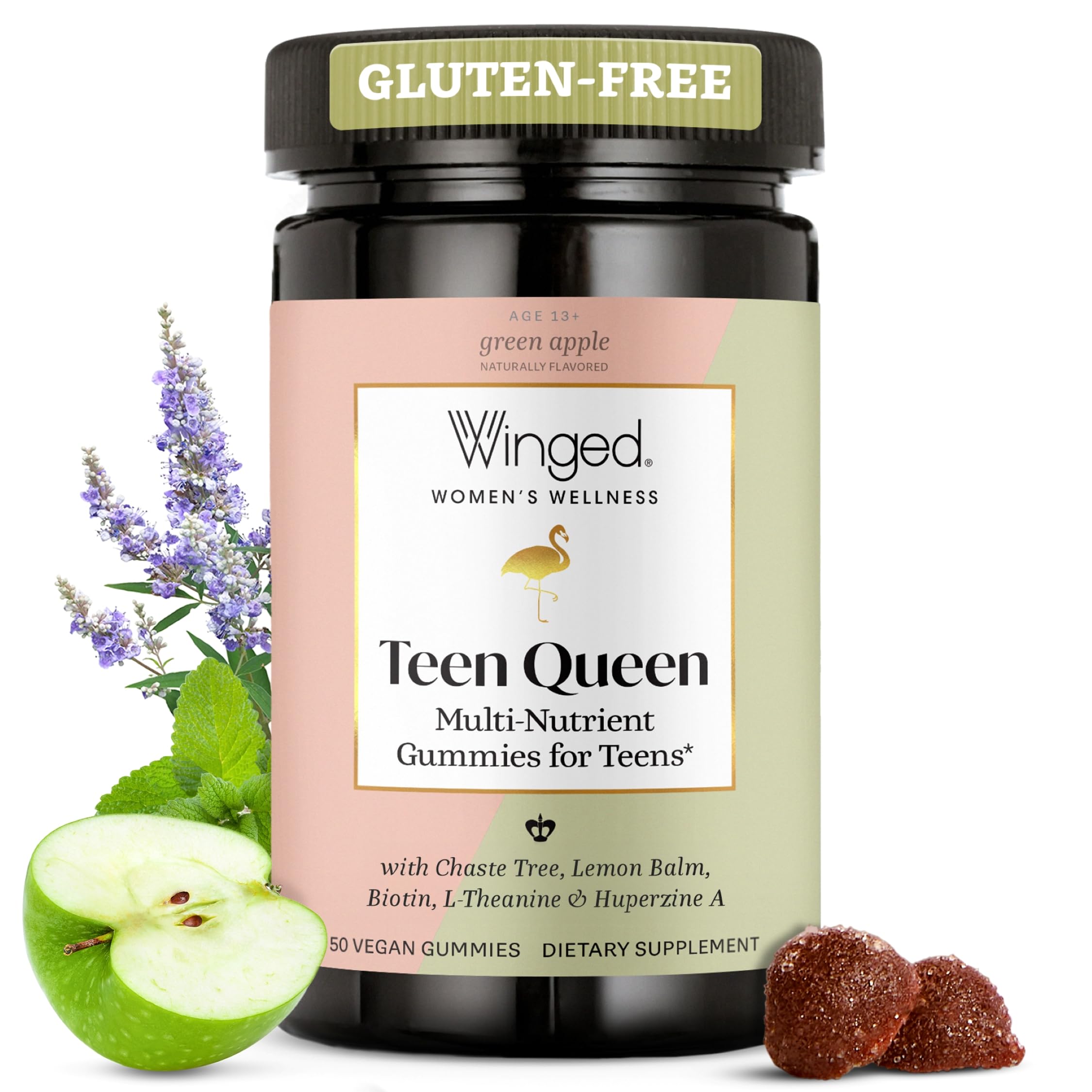 Winged Wellness Multivitamin Gummies for Teen Girls - Teen Vitamins for Mood & Hormonal Health - Vegan Gummy Supplement with Chaste Tree, Lemon Balm, L-Theanine, Probiotics & Biotin - 50 Gummies Winged Wellness uk supplements