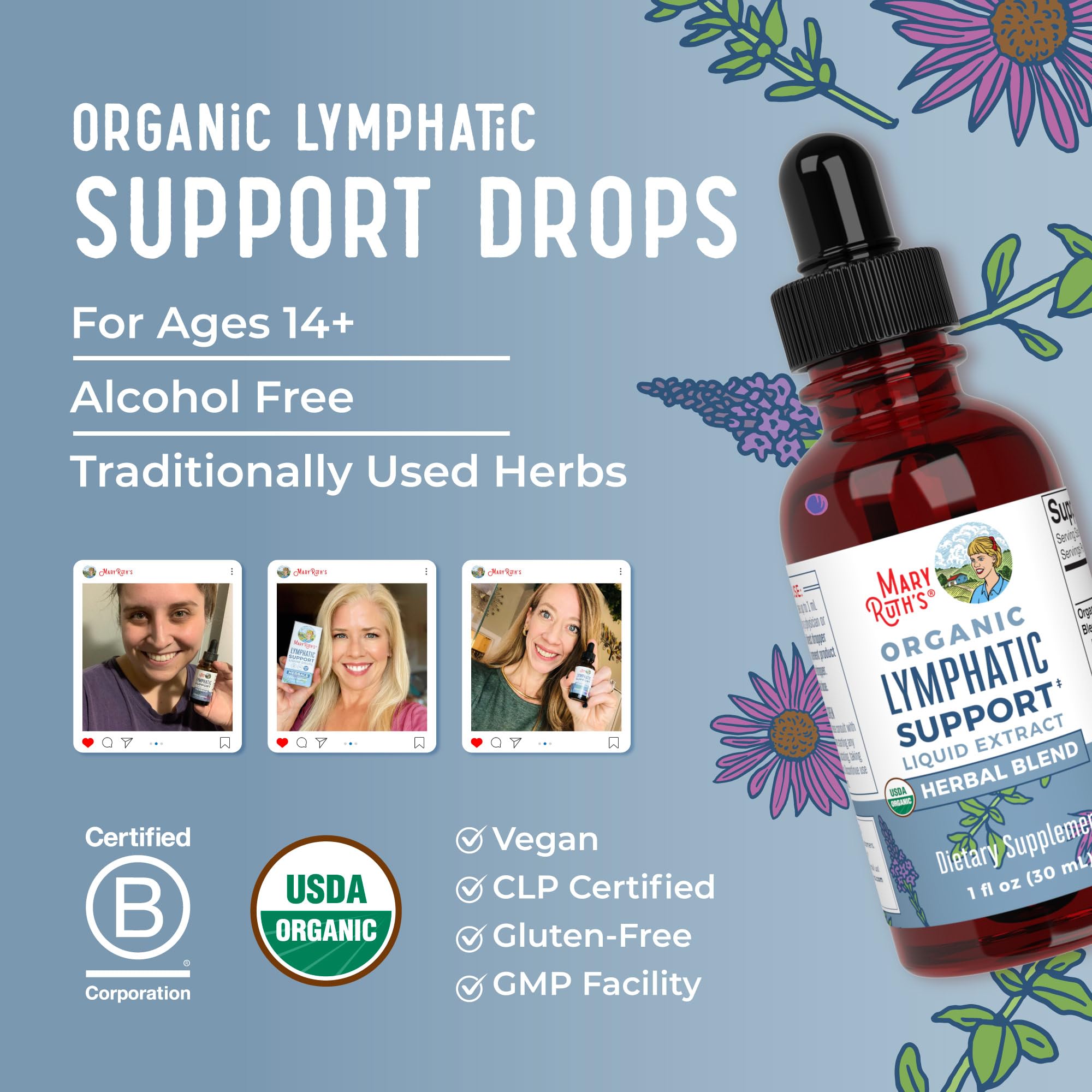 Lymphatic Support Drops by MaryRuth's | USDA Organic Lymphatic Cleanse Immune Support Supplement| Lymphatic Support with Echinacea & Elderberry | Blue Vervain | Vegan | Non-GMO | 30 Servings MARYRUTH'S uk supplements