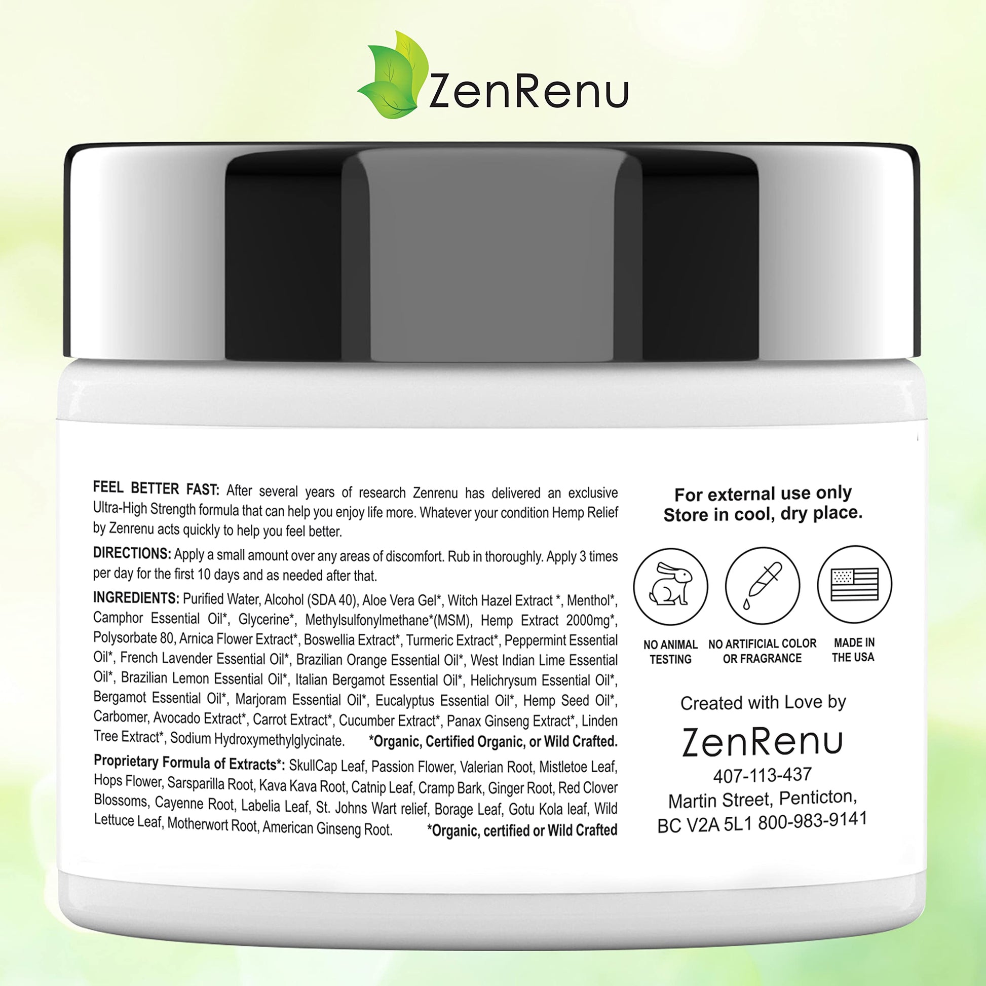 Hemp Cream Maximum Strength - Menthol Rub with Hemp Oil, Arnica, Lavender, Aloe Vera, Kava Kava, & Camphor - Natural Hemp Muscle Rub Cream for Skin, Muscles & Joints - ZenRenu, 4 oz Zenrenu uk supplements