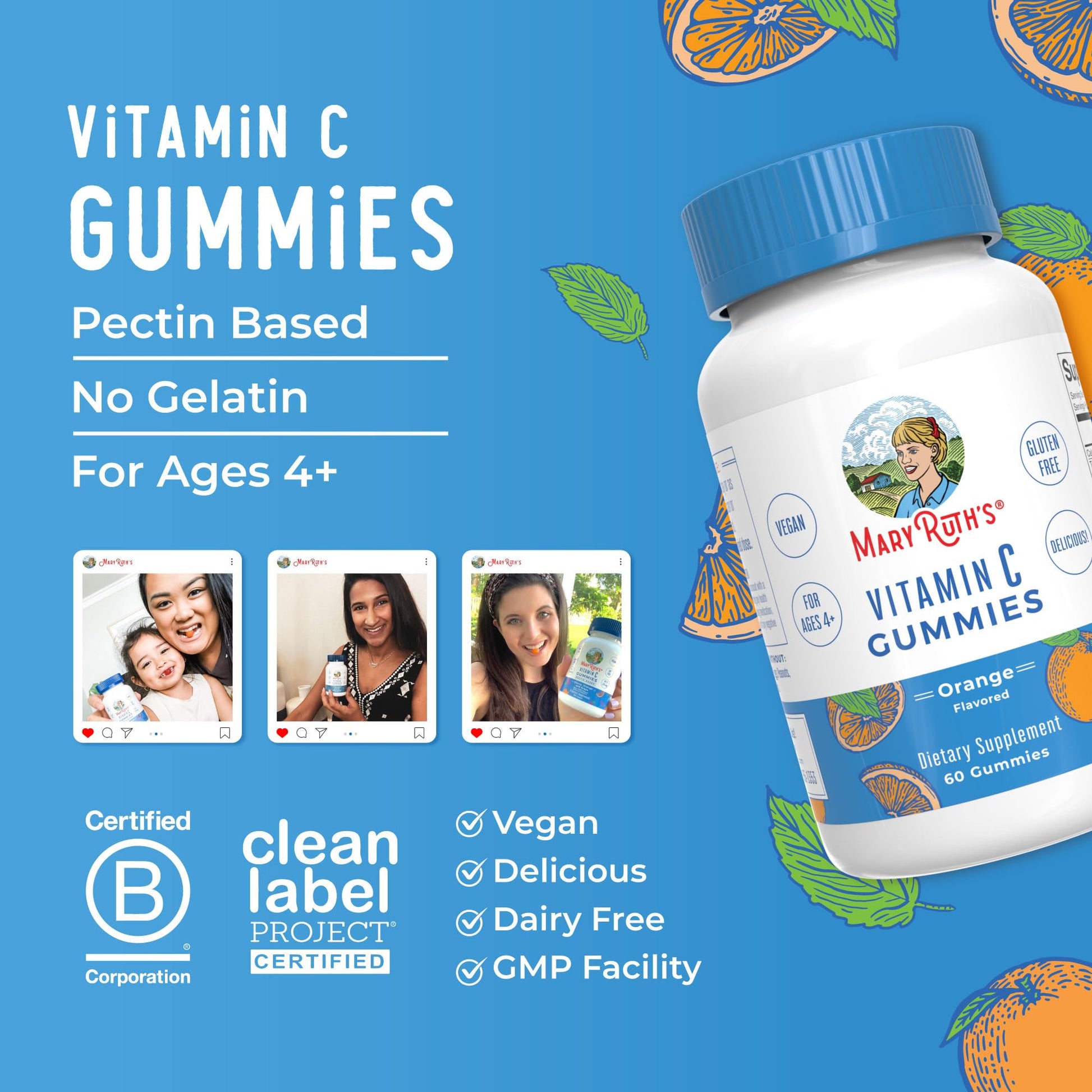 MaryRuth Organics Vegan Vitamin C Gummies | 2 Month Supply | Immune Support Supplement for Adults & Kids | Chewable Vitamin C Gummy Vitamins | Non-GMO | Pectin Based | 60 Count MARYRUTH'S uk supplements