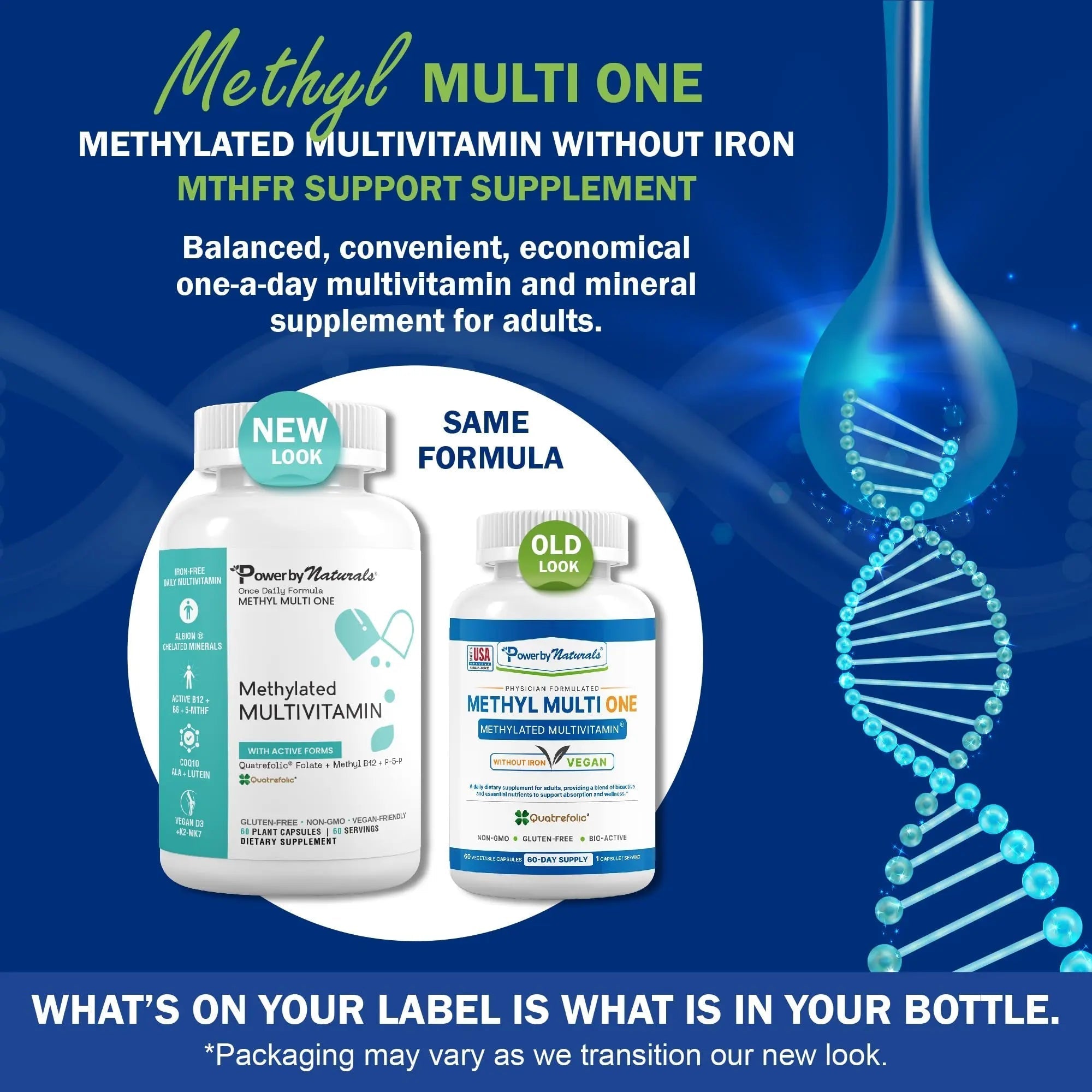 Power By Naturals Methyl Multi One - Iron-Free Methylated Multivitamin with Quatrefolic 5-MTHF, Active B12, P5P, CoQ10 & Zinc for MTHFR Support Power By Naturals uk supplements