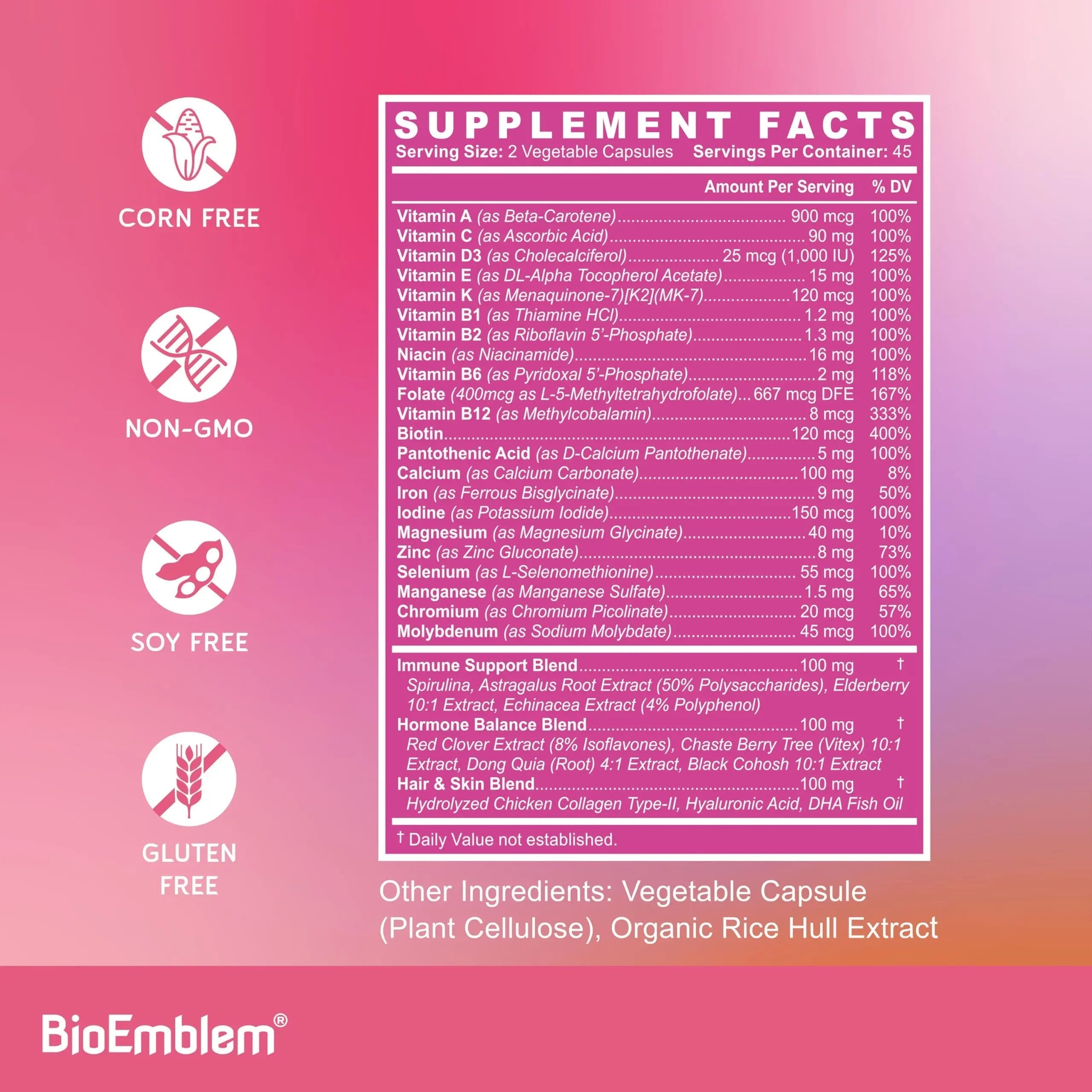 BioEmblem Women's Multivitamin - Complete Daily Multi for Immunity, Energy, Hair, Skin with Vitamin A, B12, B6, D3, Biotin BioEmblem uk supplements