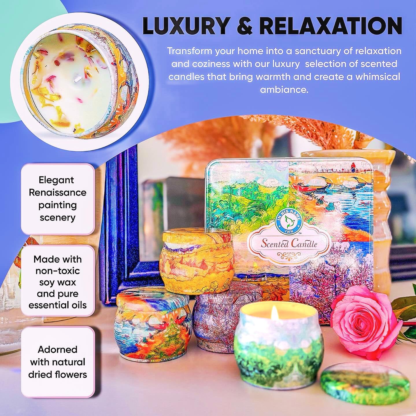 Scented Candles Gift for Women, 4 Pack, Reusable Tin Box, Luxury Candles for Home In His Name uk supplements
