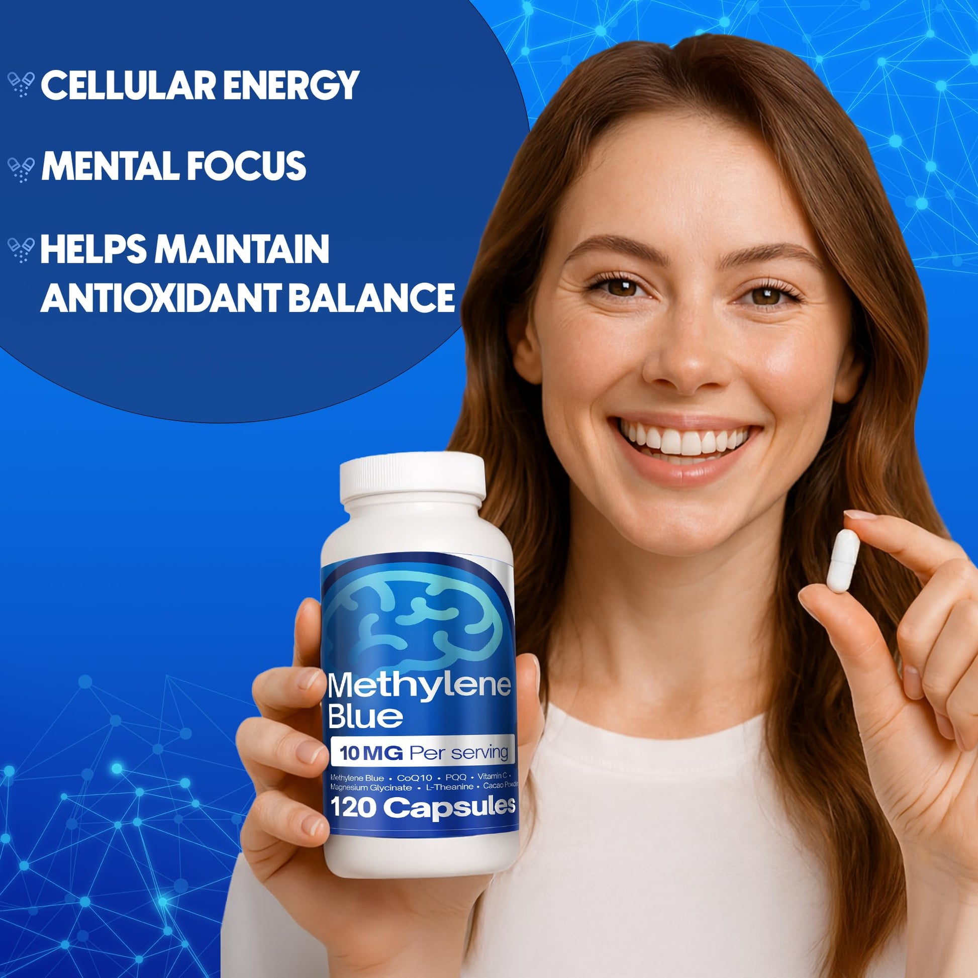 FitVitality Methylene Blue Capsules – Formulate CoQ10, PQQ, Vitamin C, L-Theanine, Cacao – 120 Vegan Capsules per Bottle – No Flavor, Easy Daily Use FitVitality uk supplements