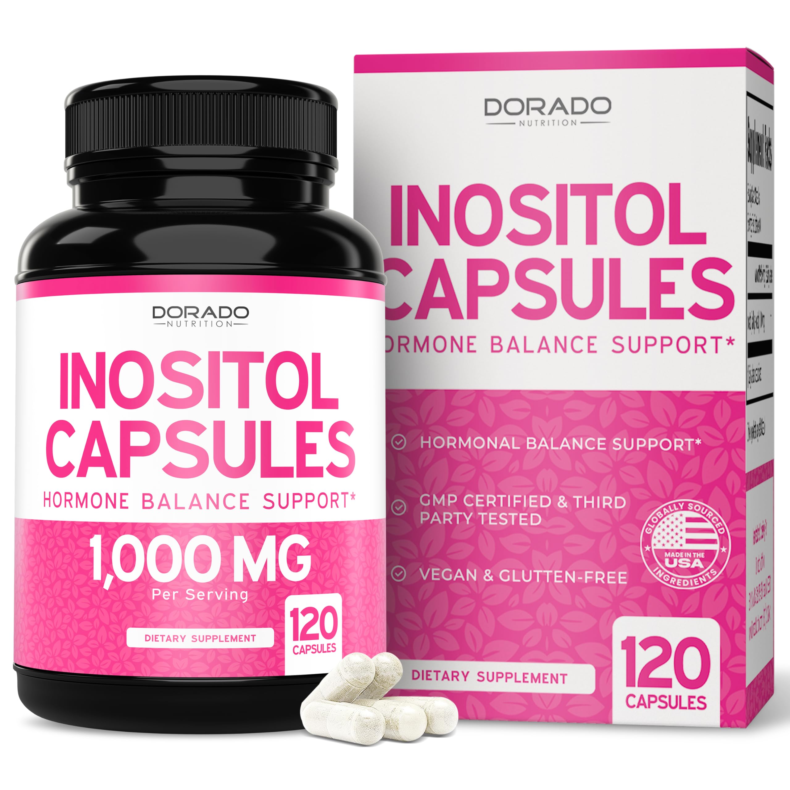 Inositol Capsules (Myo Inositol) (1000mg Per Serving 120 Capsules) Myo Inositol Supplement for Women Hormone Balance Support - Vegan Safe - Third Party Tested - Gluten Free & Made in USA (120 Count) DORADO NUTRITION uk supplements