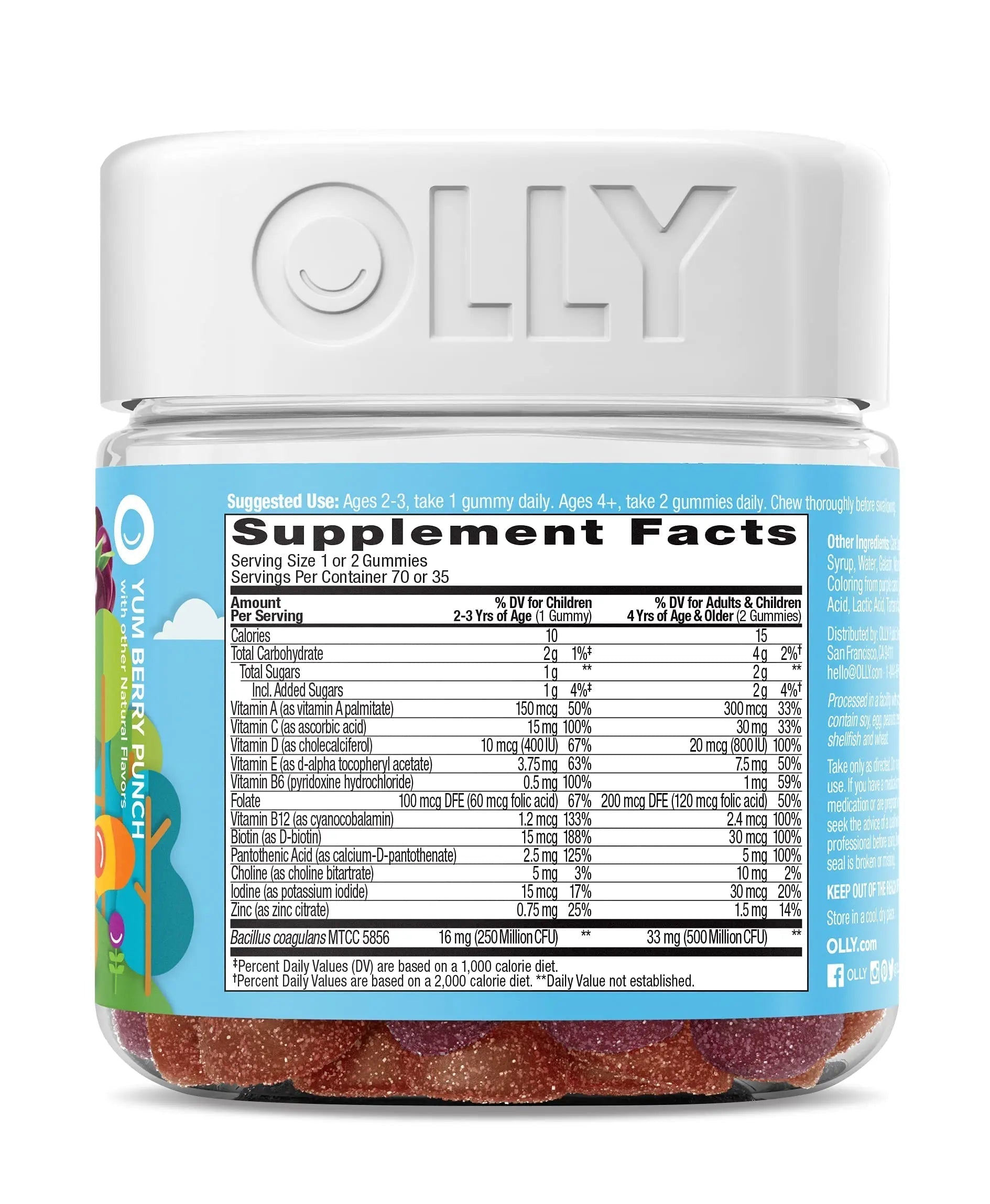OLLY Gift, Family 2 Pack: Women's Multivitamin Gummy (90 Count), Kids Multivitamin + Probiotic Gummy (70 Count), Vitamins A, D, C, E, B, Chewable Supplement OLLY uk supplements