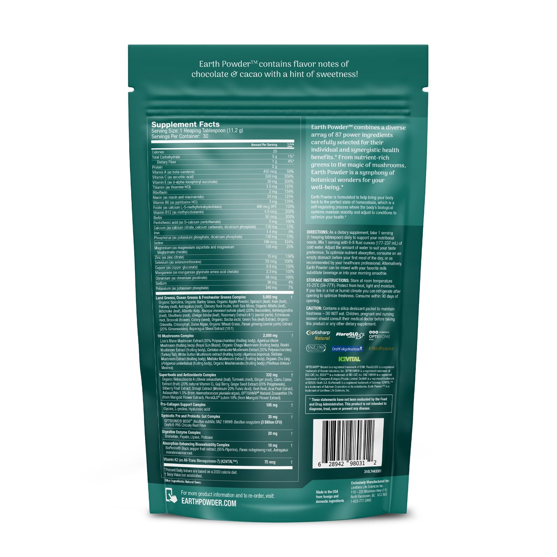 Earth Powder Daily Foundational Nutrition Supplement with 28 Greens & 10 Mushrooms | 87 Nutrients for Energy, Gut Health & Mental Clarity Earth Powder uk supplements