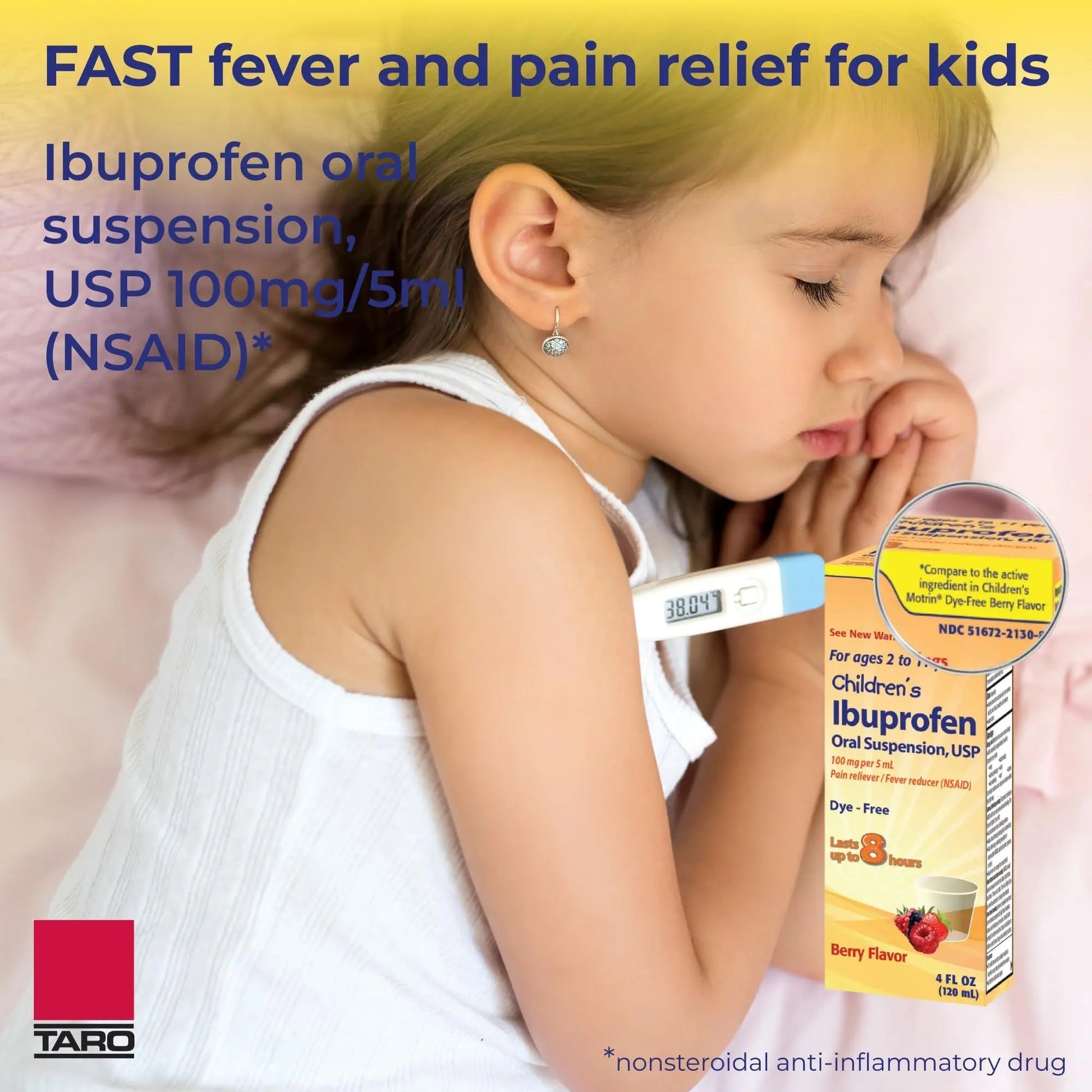 Children's Ibuprofen Oral Suspension 100 mg per 5 mL, 4 Fl Oz, Pain Reliever and Fever Reducer for Ages 2-11 Years, Dye-Free, Berry Flavor TARO uk supplements