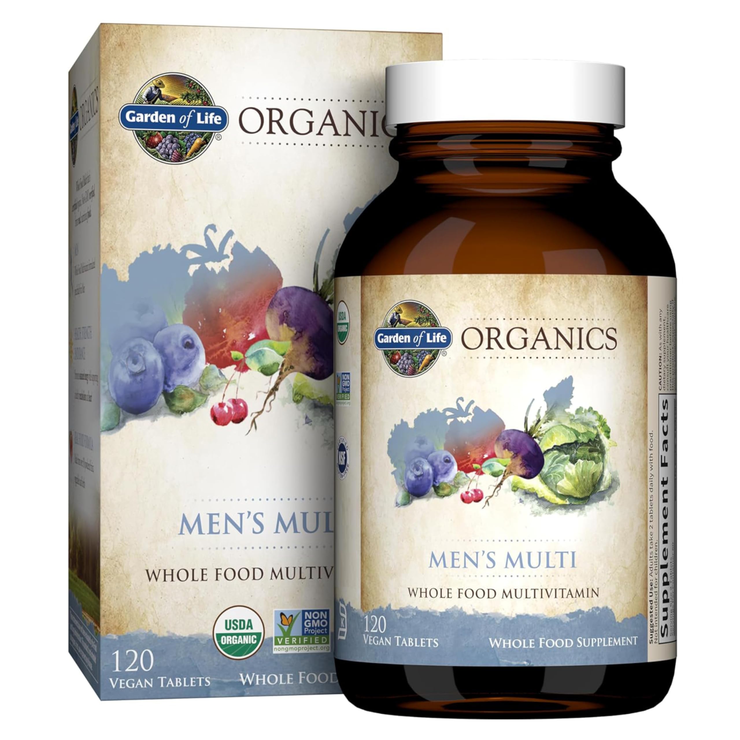 Garden of Life Organics Whole Food Multivitamin for Men, 120 Tablets, Vegan Mens Vitamins and Minerals for Health and Well-Being, Certified Organic Vegan Multi Garden of Life uk supplements