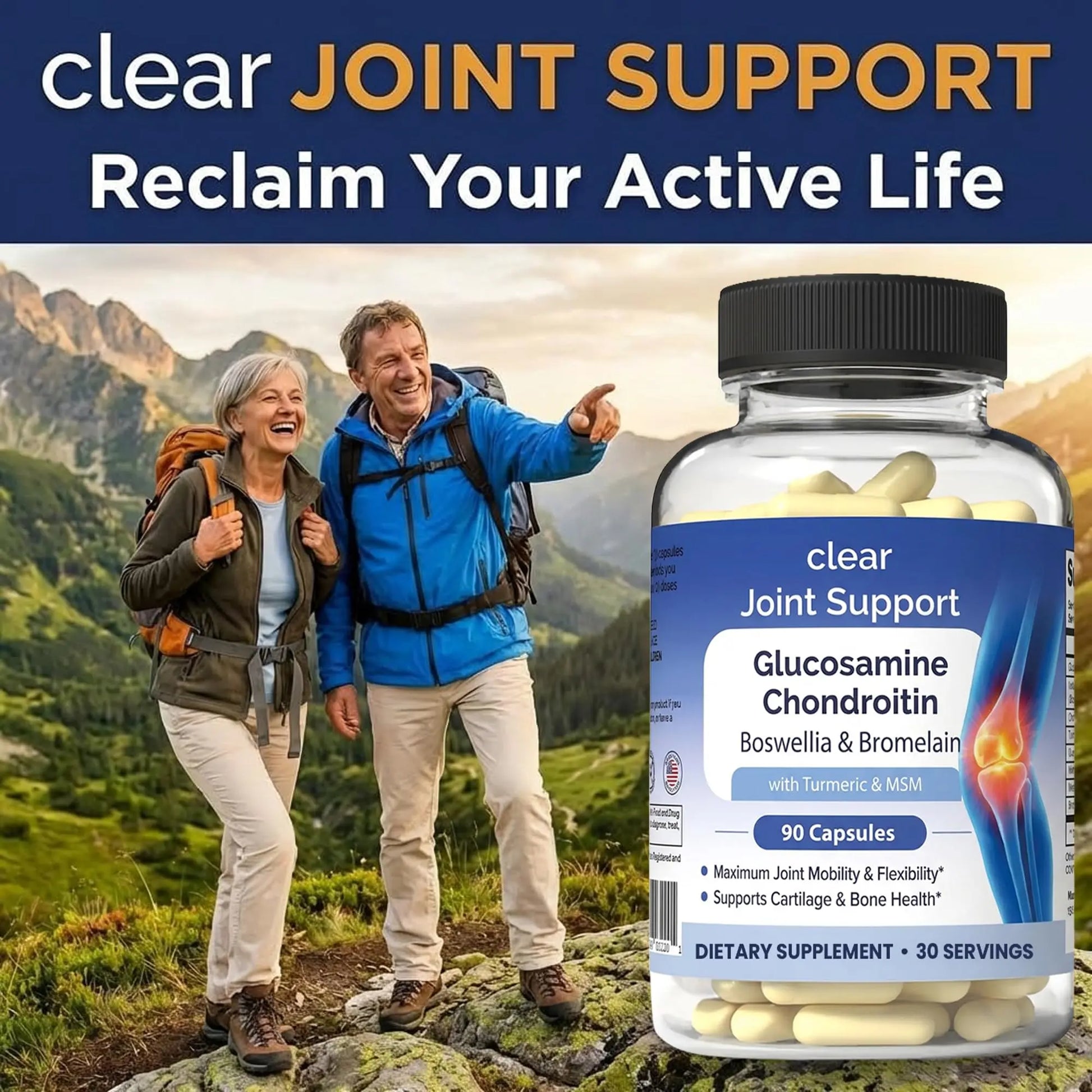 Glucosamine Chondroitin MSM with Turmeric & Boswellia 540 Capsules | 8-in-1 Joint Support Supplement for Flexibility & Mobility | Joint Supplement for Men & Women – Supports Back, Knees, Hips & Joints Clear Probiotics uk supplements