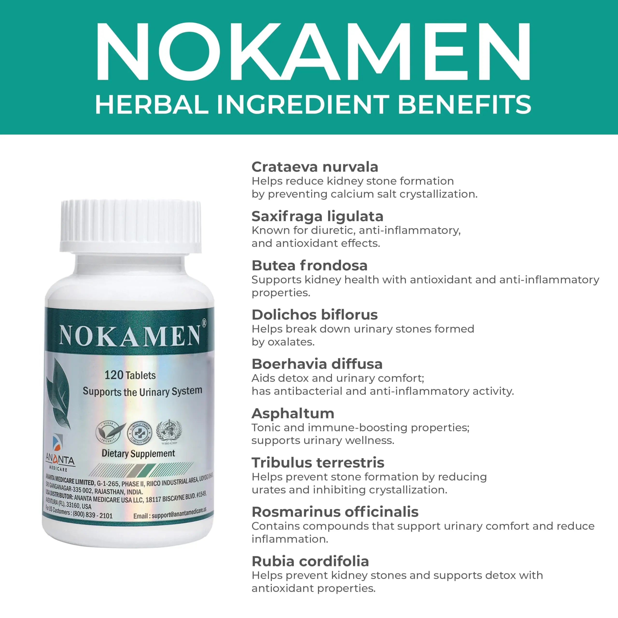 Ananta Medicare USA NOKAMEN – Kidney & Urinary Tract Support Herbal Formula, 120 Tabs Ananta Medicare USA uk supplements