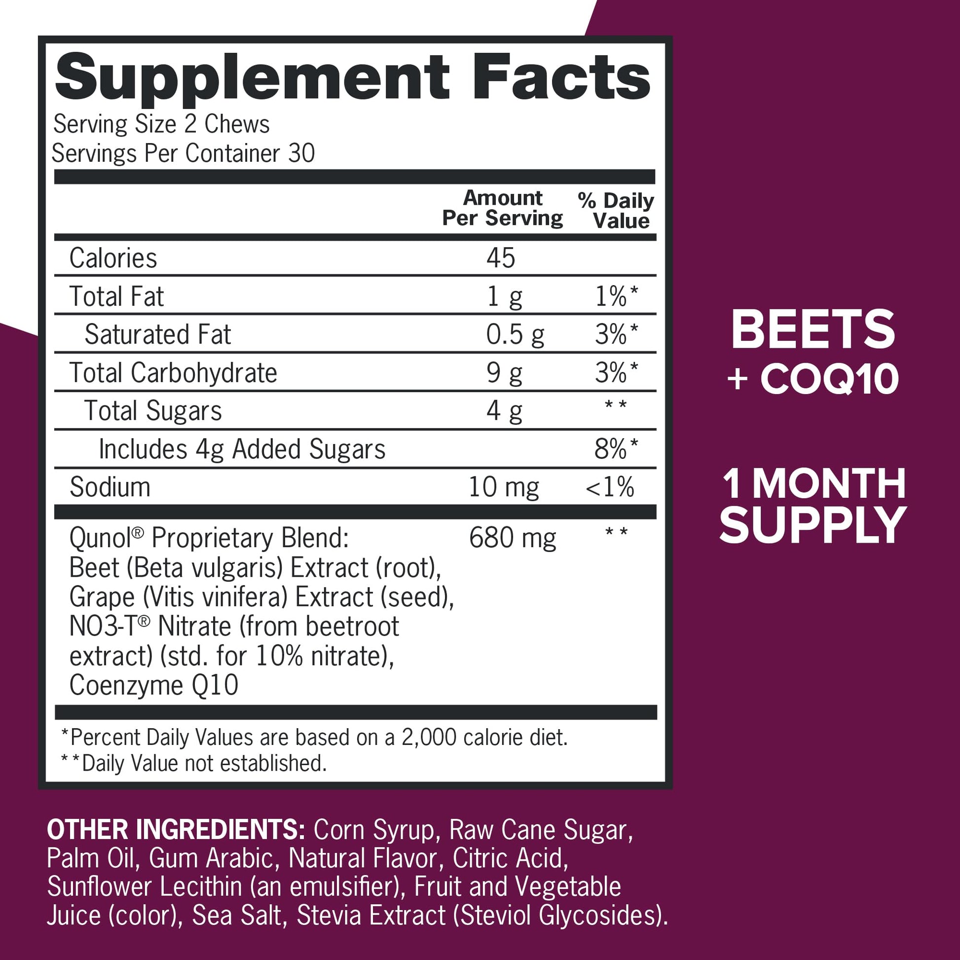 Qunol Beets Chews for Blood Pressure Support, 3 in 1 Beets + CoQ10 + Grape Seed Extract Qunol uk supplements