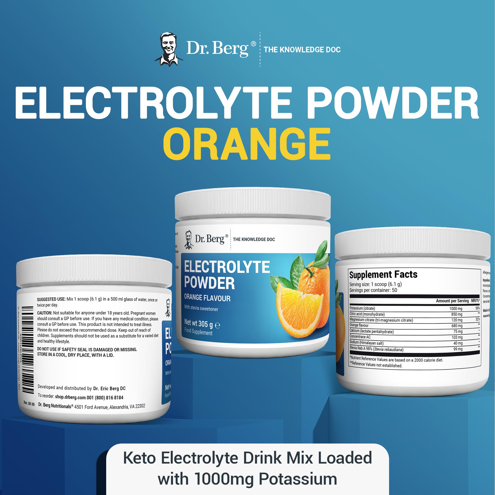 Dr. Berg Electrolyte Powder - Electrolyte Drink Supplements with 1000mg Potassium Dr. Berg Nutritionals uk supplements