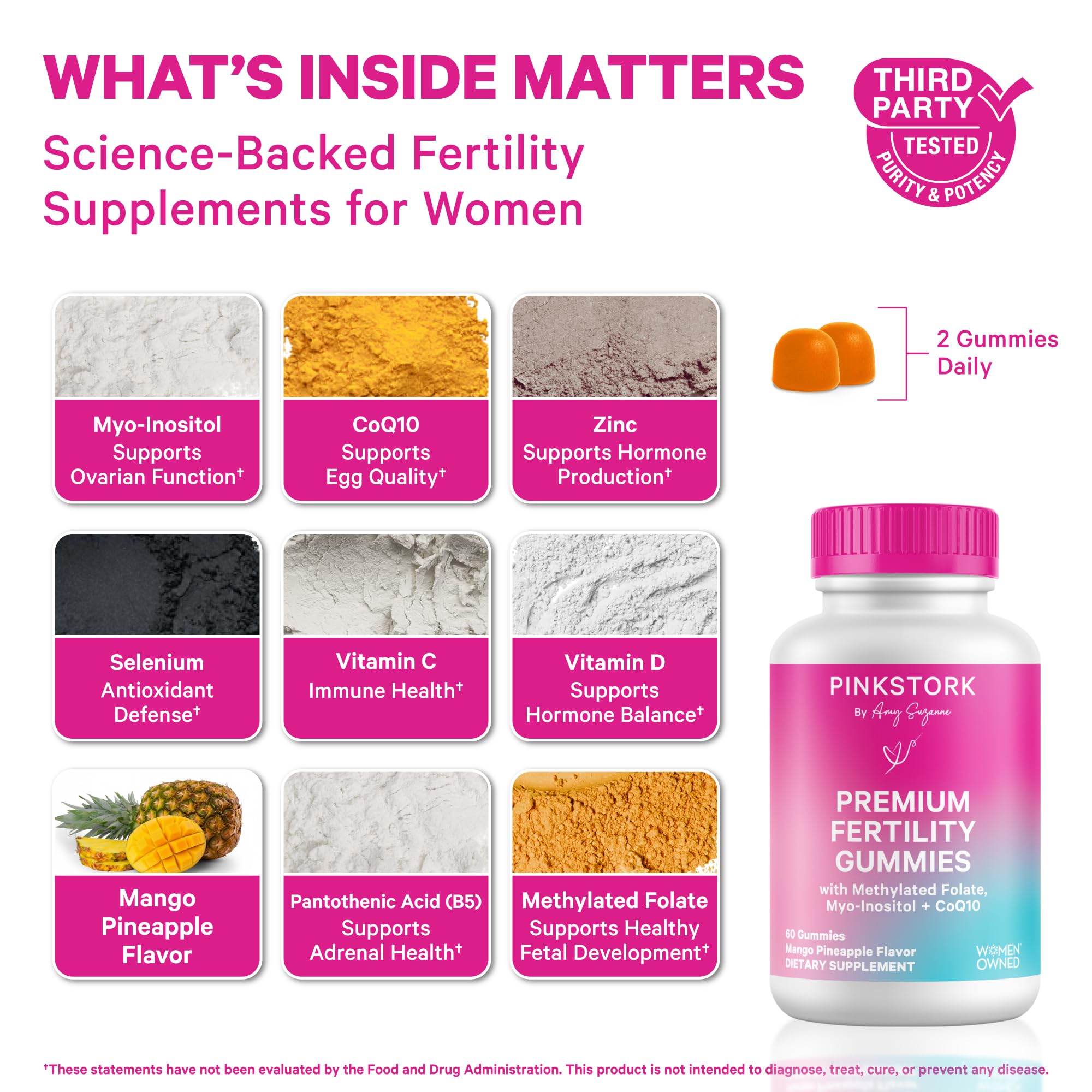 Pink Stork Premium Fertility Gummies | Fertility Supplements for Women with CoQ10, Myo-Inositol + Prenatal Vitamins | Conception Support | Hormone Balance for Women, Ovarian Care - 60 Gummies Pink Stork uk supplements