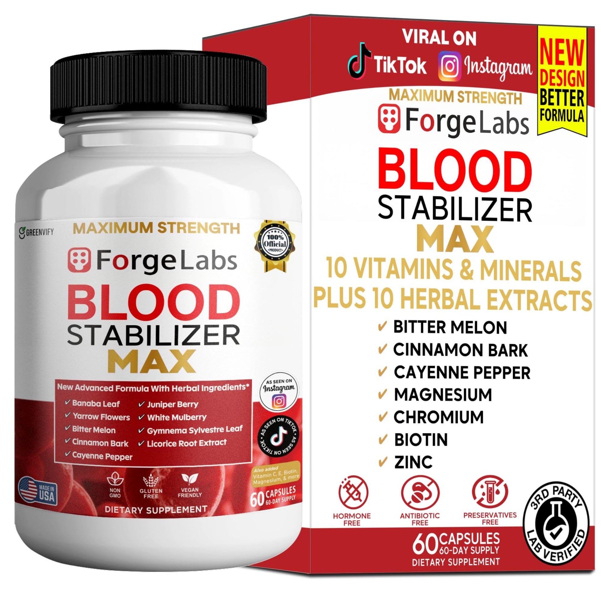 GREENVIFY ForgeLabs Blood Stabilizer Max, Maximum Strength Dietary Supplement, 60 Veggie Capsules, with Banaba Leaf, Juniper Berry, White Mulberry. (1) GREENVIFY uk supplements