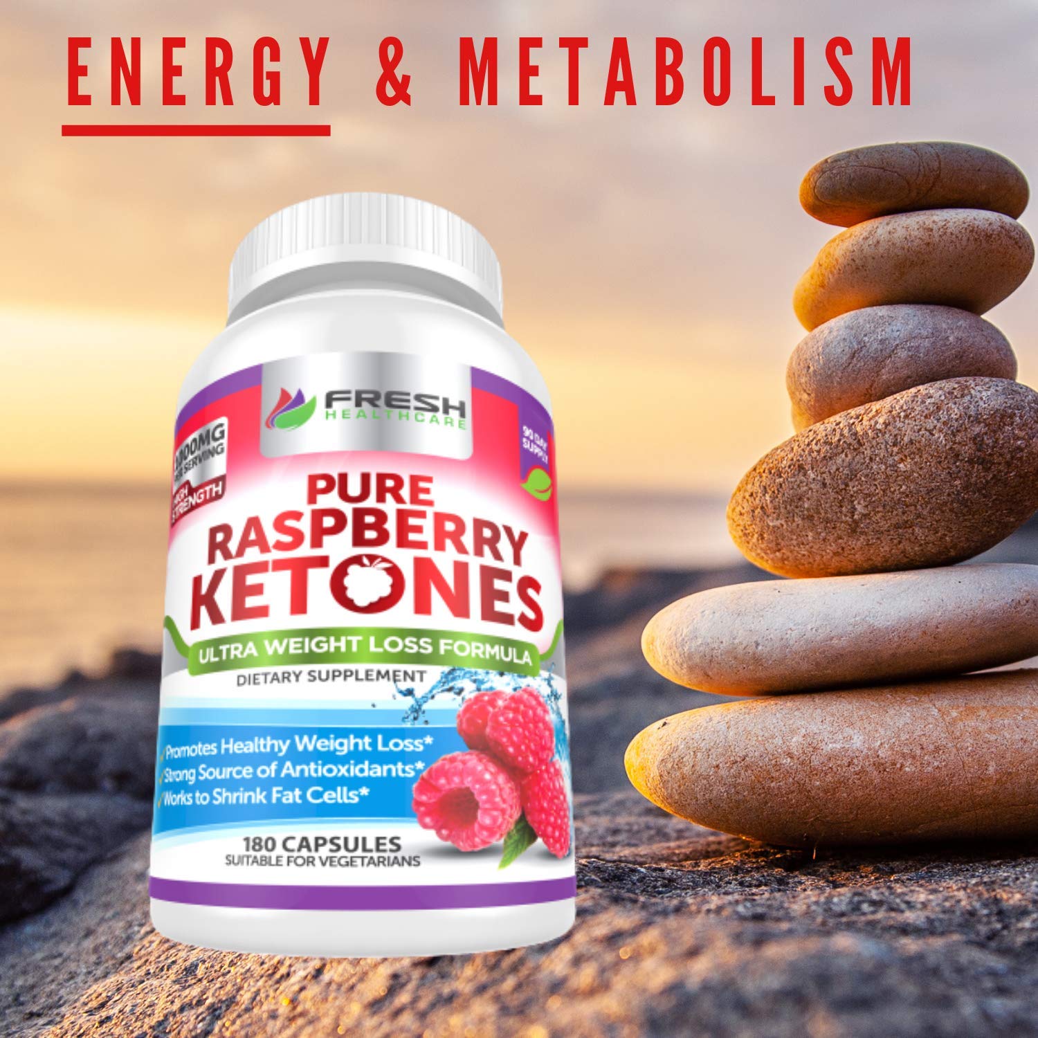 FRESH HEALTHCARE Pure 100% Raspberry Ketones Max 1000mg Per Serving - 3 Month FRESH HEALTHCARE uk supplements