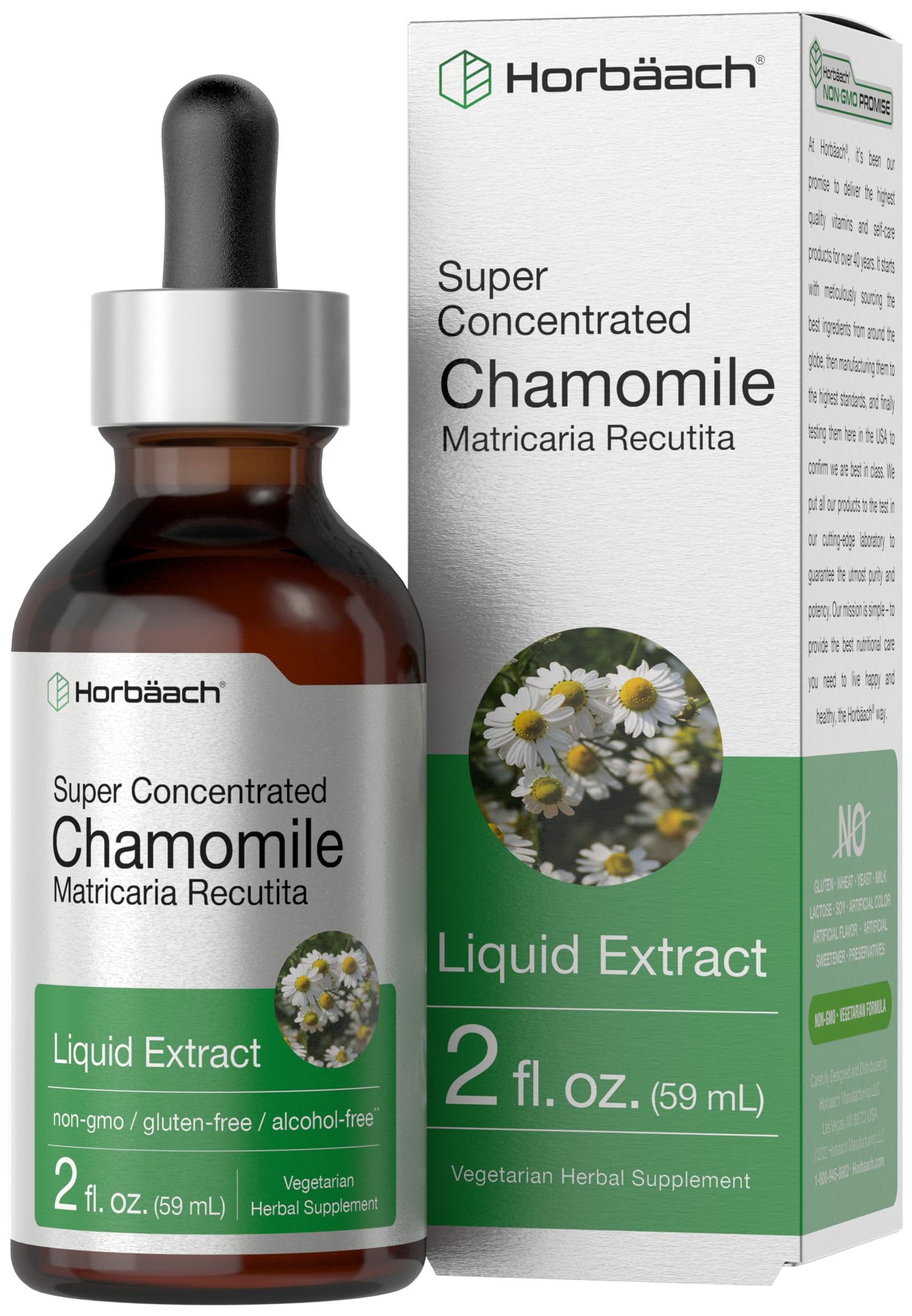Chamomile Extract Liquid | 2 fl oz | Alcohol Free Supplement | Vegetarian, Non-GMO Horbäach uk supplements