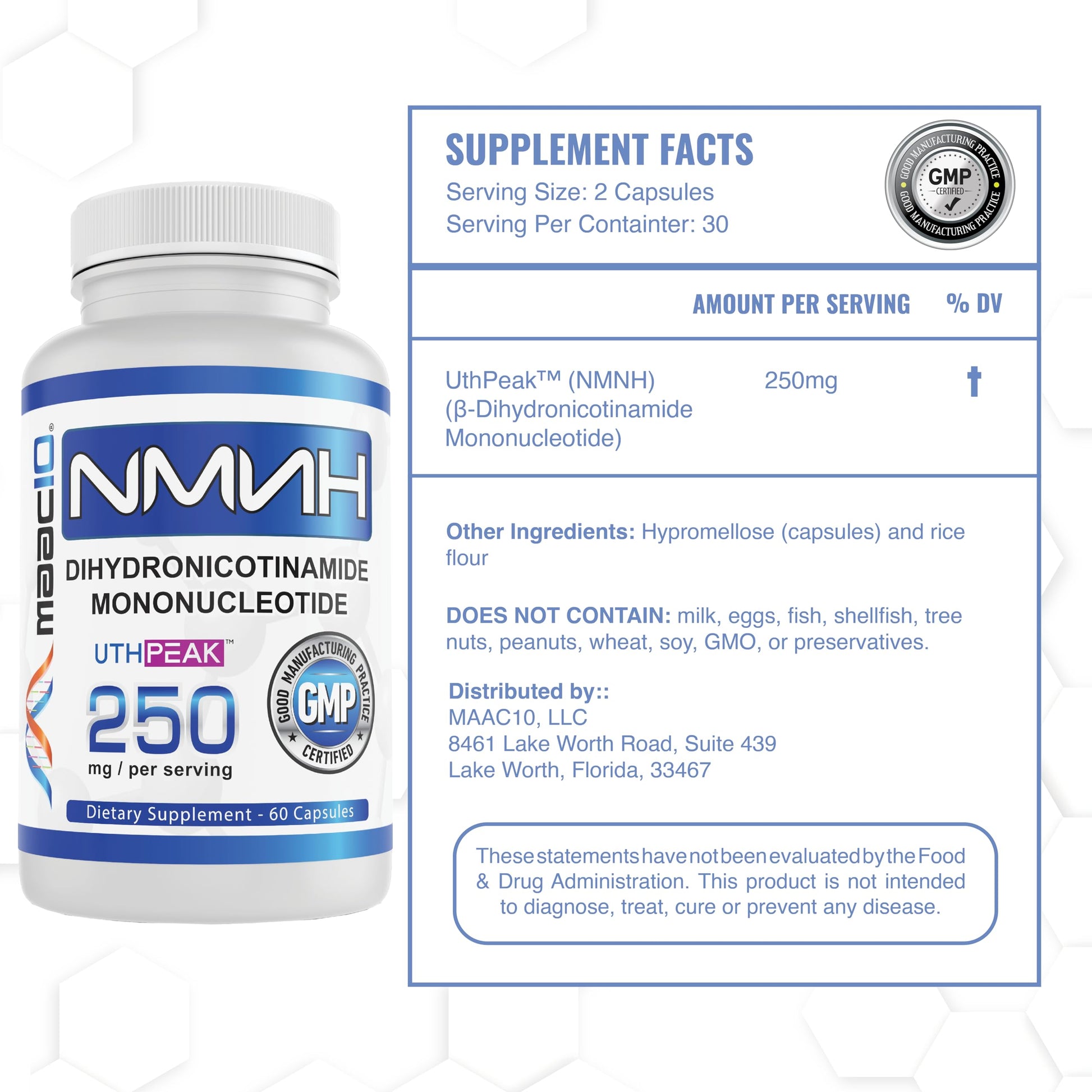 MAAC10 NMNH (NMN Supplement Alternative) 250mg Serving | Uthpeak™ NMNH (Dihydronicotinamide Mononucleotide) for Better Stability | 30-Day Supply. MAAC10 uk supplements