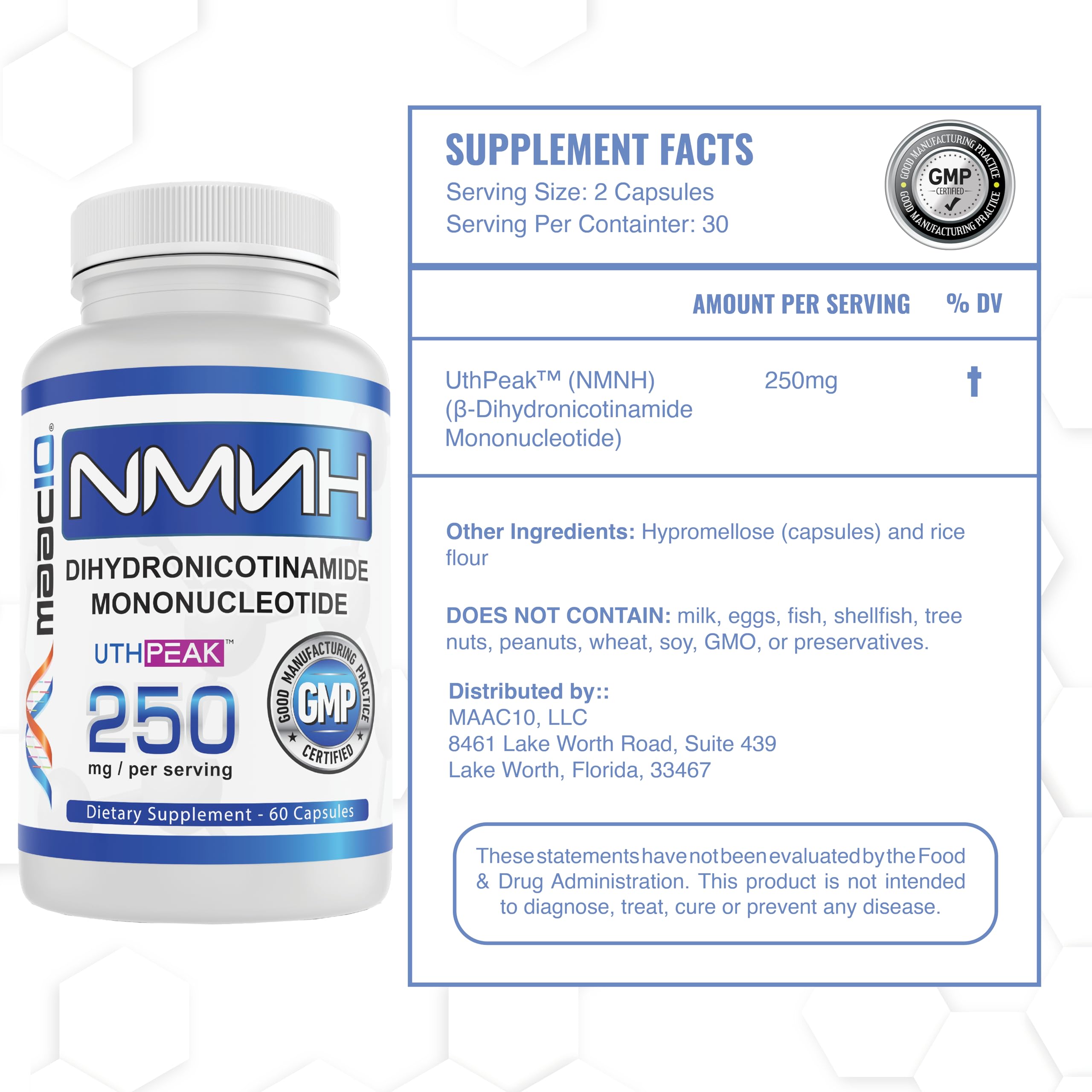 MAAC10 NMNH (NMN Supplement Alternative) 250mg Serving | Uthpeak™ NMNH (Dihydronicotinamide Mononucleotide) for Better Stability | 30-Day Supply. MAAC10 uk supplements