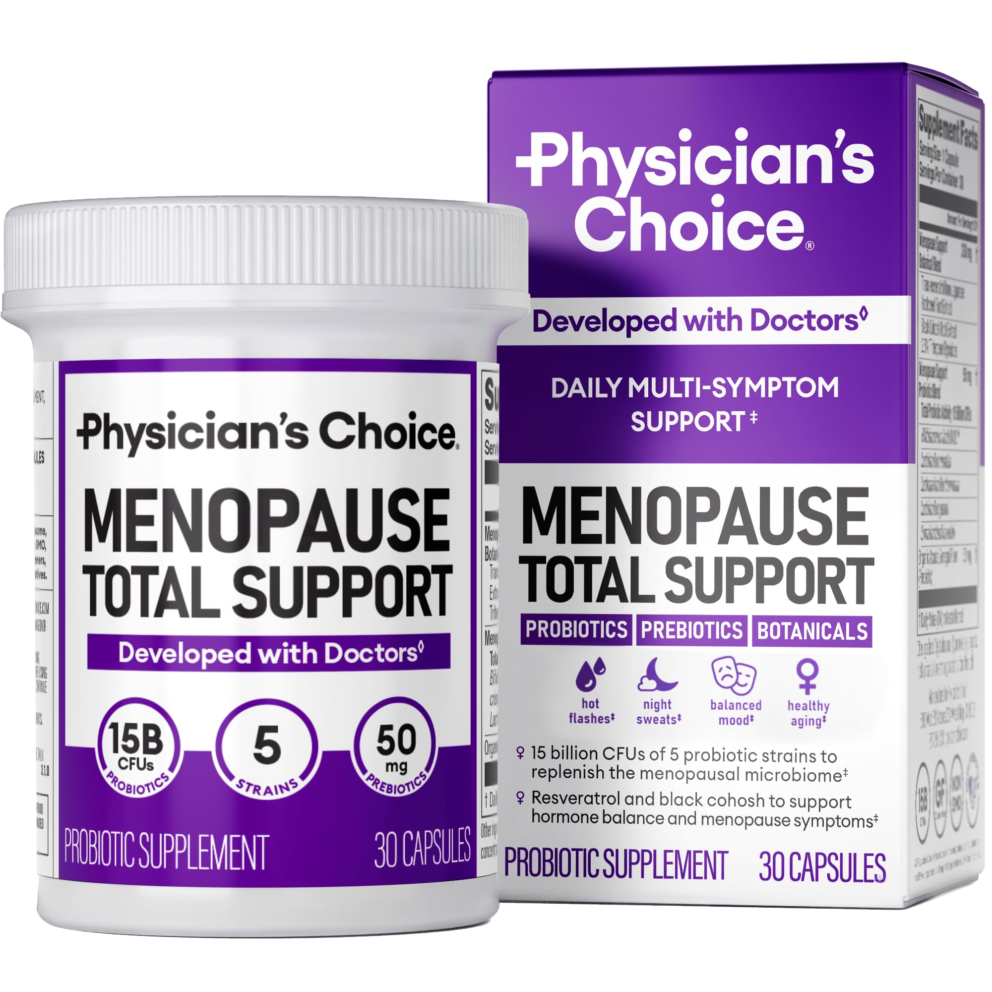 Physician's CHOICE Menopause Probiotic Supplement for Women - Supports Hormone Balance, Hot Flashes, Night Sweats, Weight Management, Bloating & Gut Health - with Black Cohosh, Resveratrol+ - 30ct Physician's CHOICE uk supplements