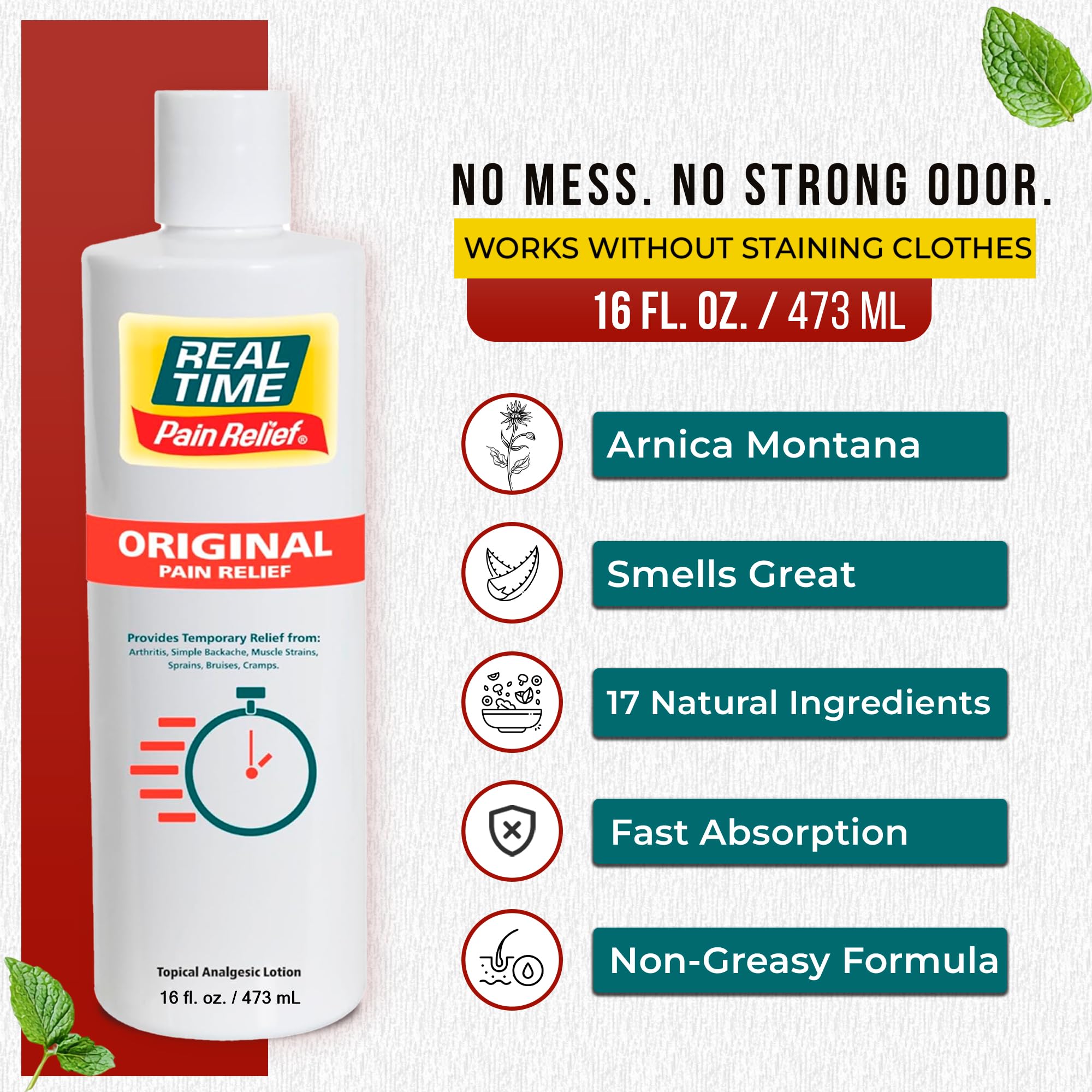 Real Time Pain Relief Cream 16oz Bottle | 17 Natural Ingredients: 1.25% Menthol, Arnica & MSM | Muscle Strain & Joint Discomfort Relief for Arthritis, Cramps, Sprains, Bruises, Hands, Back & Knee Pain Real Time Pain Relief uk supplements