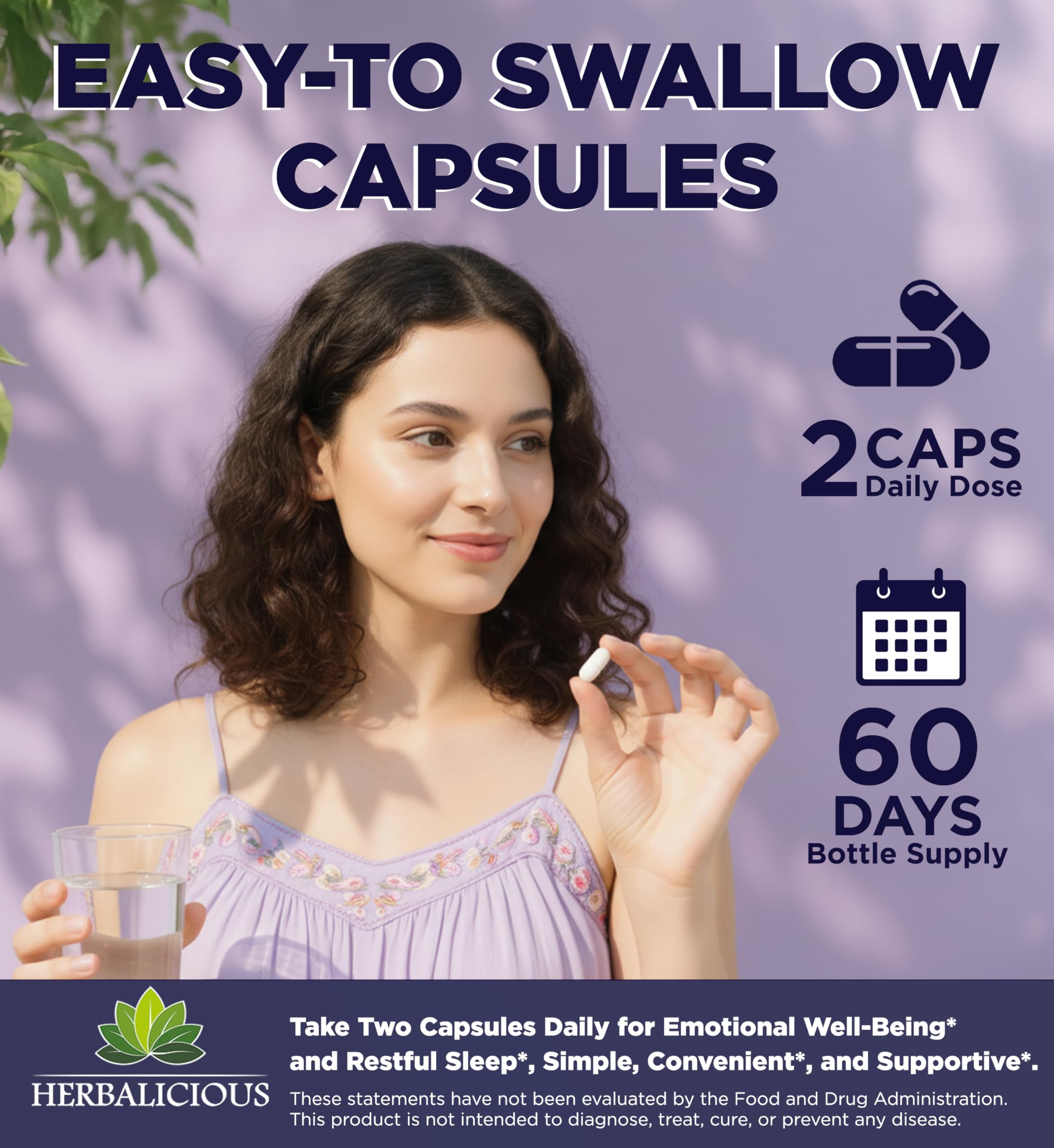HERBALICIOUS GABA L-Theanine with Magnesium – Calm & Focus Support, Stress Relief, Relaxation + Mood Balance, Brain & Memory Support Supplement – Vitamin B6 + B12 Complex – 120 Capsules HERBALICIOUS uk supplements