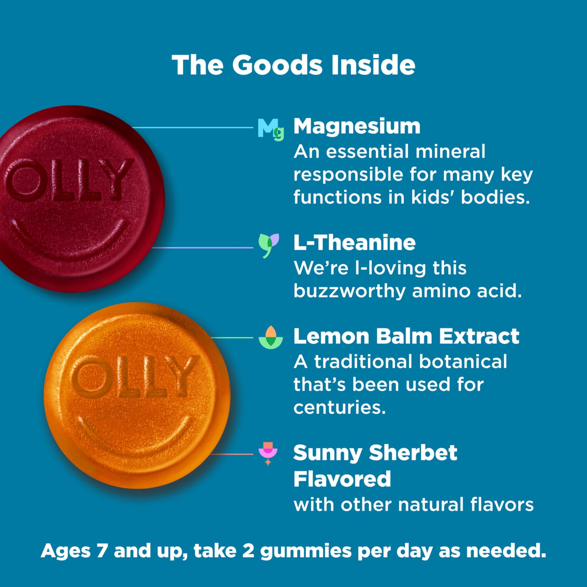 OLLY Kids Chillax Gummy, For a Calm and Relaxed Mood*, Magnesium, L-Theanine, Lemon Balm Extract, Chewable Supplement, Sherbet Flavored, 25 Day Supply - 50 Count OLLY uk supplements