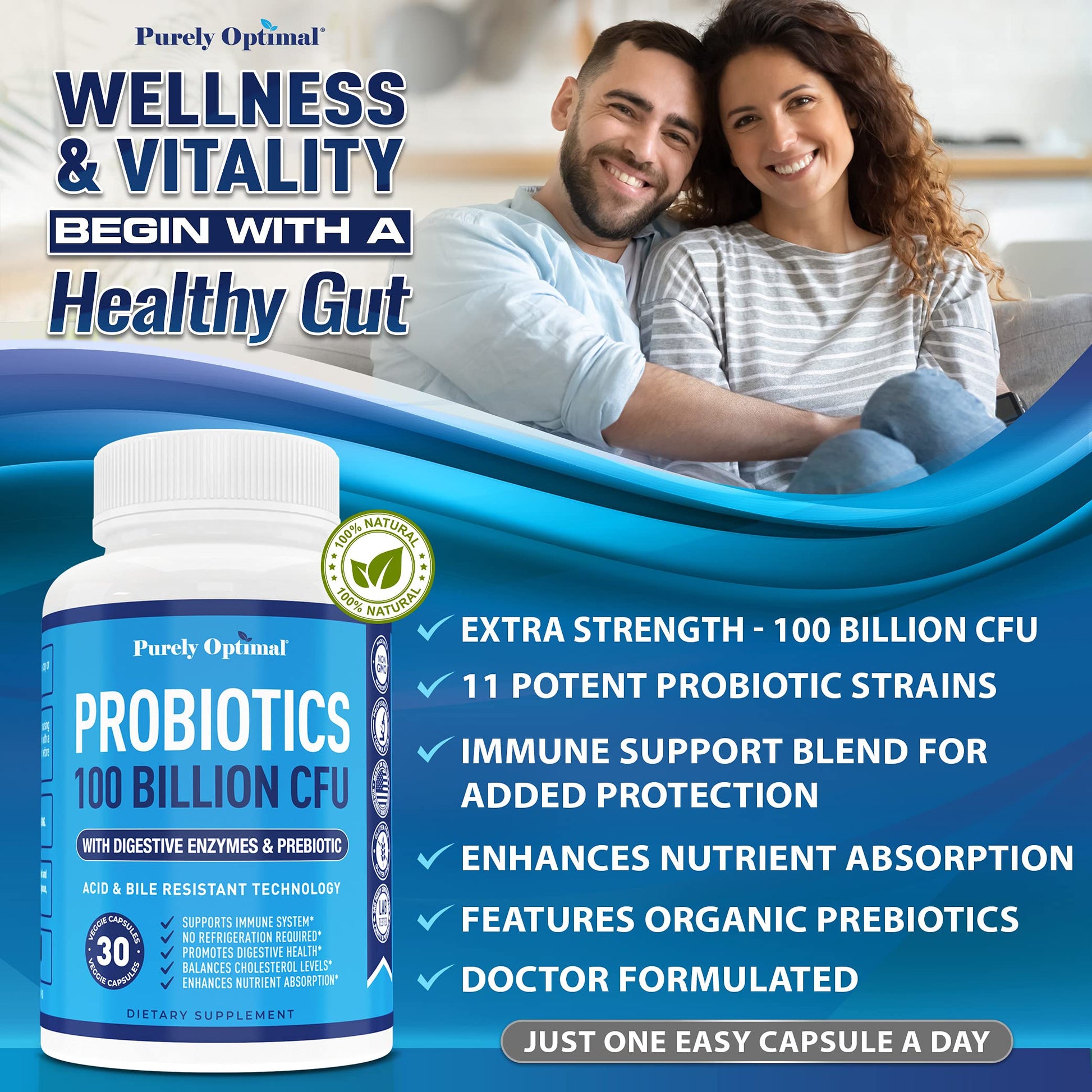 Purely Optimal Premium Probiotics 100 Billion CFU w/Digestive Enzymes Purely Optimal uk supplements