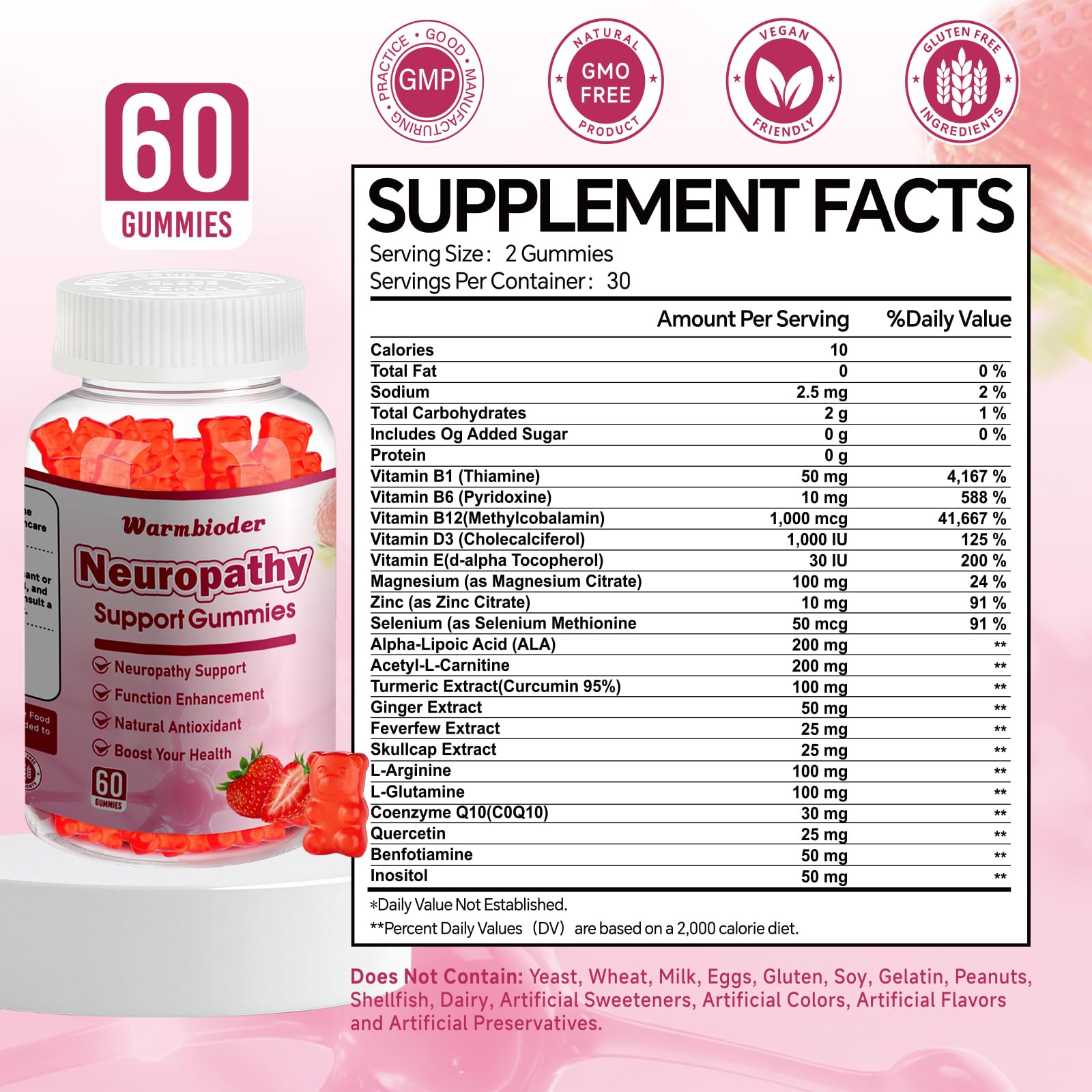 Sugar Free Neuropathy Support Gummies for Nerve – Enhanced Nerve Health, Regeneration, Cognitive Support with Vitamin B1, B6, B12, Magnesium, ALA, Turmeric, CoQ10 & More Warmbioder uk supplements