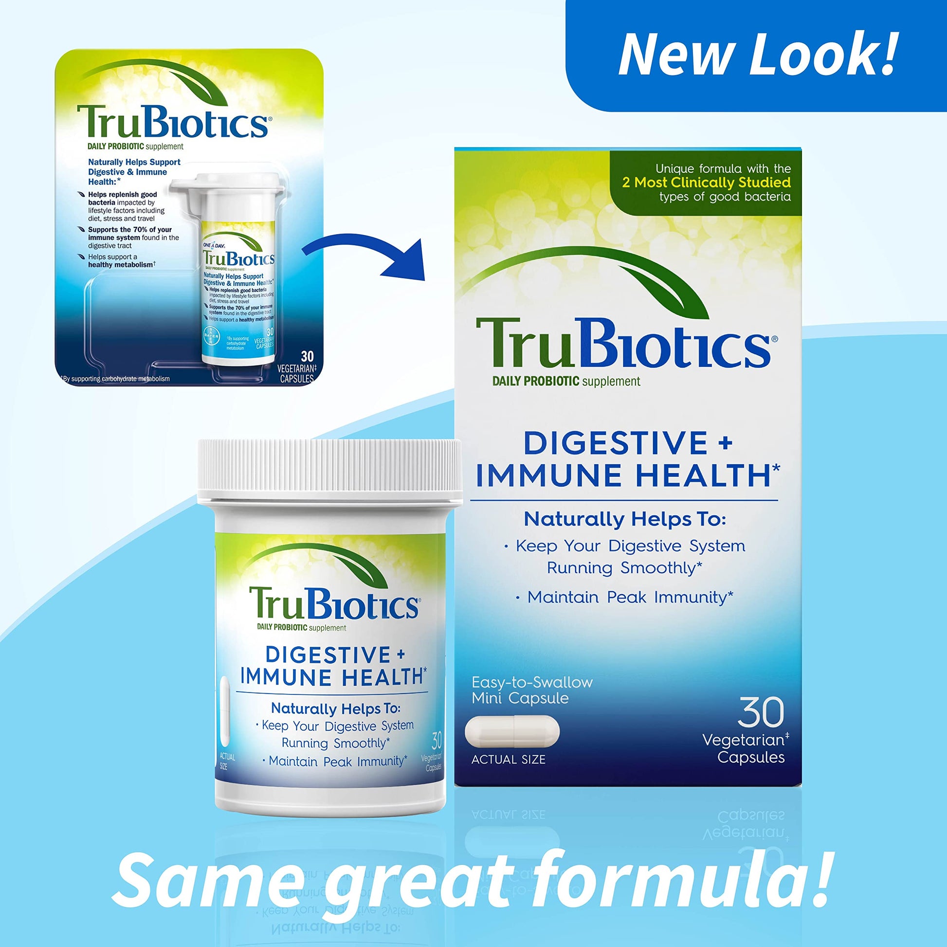 TruBiotics Probiotics for Digestive & Immune Health, Supports Regularity & Helps Relieve Abdominal Discomfort, Gas & Bloating, 2 Clinically Studied Probiotic Strains, Plus Prebiotics, 30 Capsules TruBiotics uk supplements