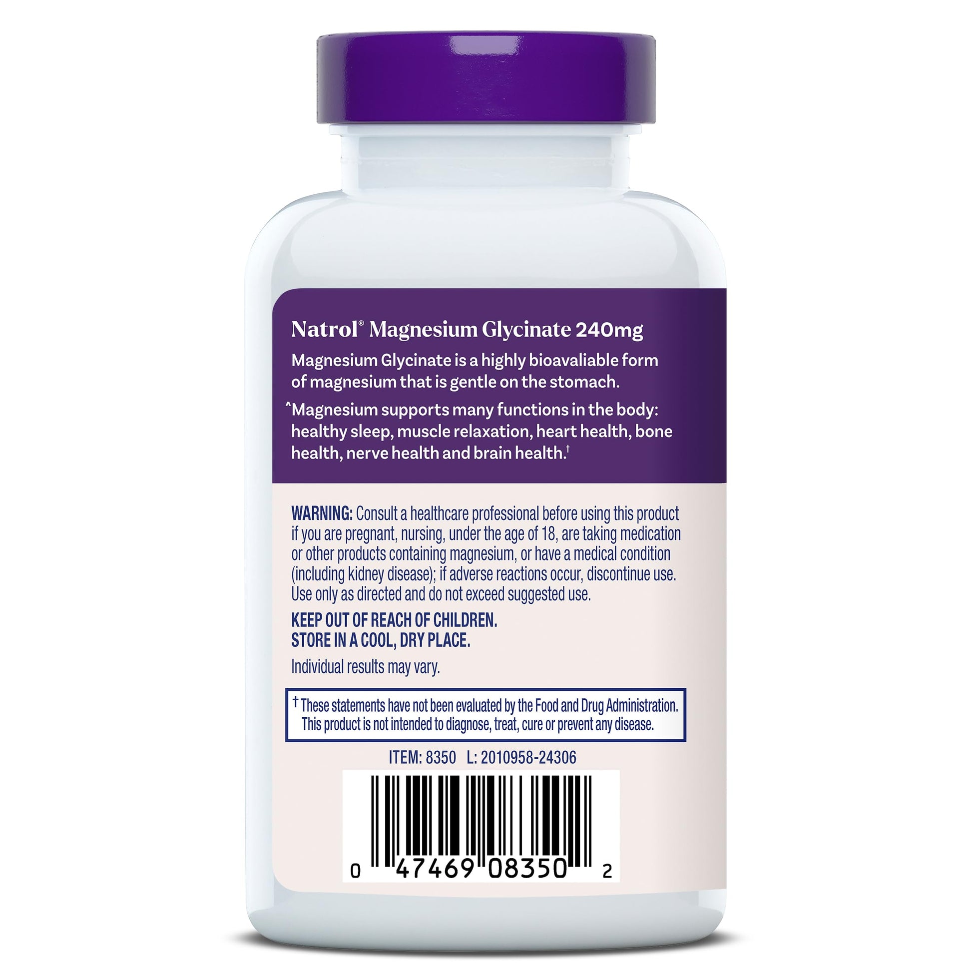 Natrol Magnesium Glycinate Supplements 240 mg - High Absorption - Calm Magnesium Glycinate for Sleep - 60 Capsules, 30 Day Supply Natrol uk supplements