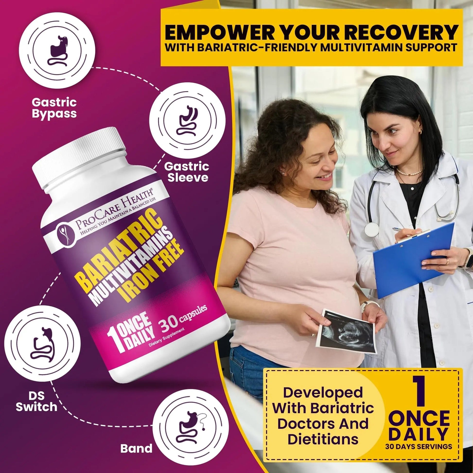 Procare Health Bariatric Multivitamin with Iron Free (30 Fast Dissolving Veggie Capsule) - Bariatric Vitamins for Gastric Sleeve & Gastric Bypass ProCare Health uk supplements