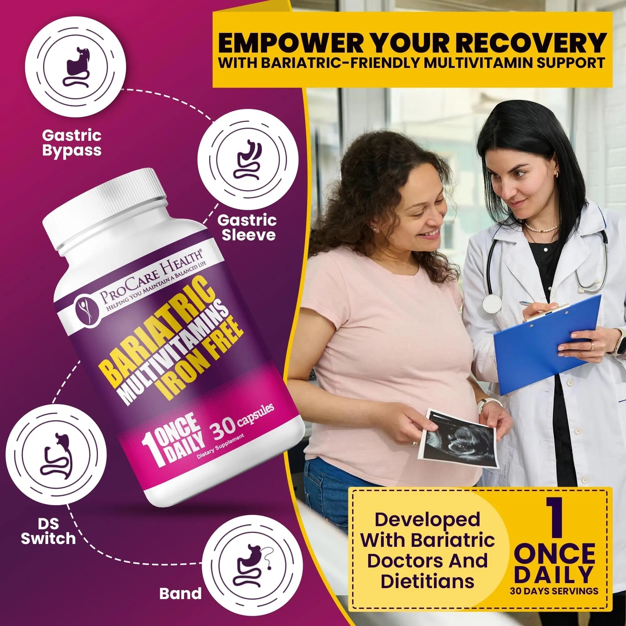 Procare Health Bariatric Multivitamin with Iron Free (30 Fast Dissolving Veggie Capsule) - Bariatric Vitamins for Gastric Sleeve & Gastric Bypass ProCare Health uk supplements
